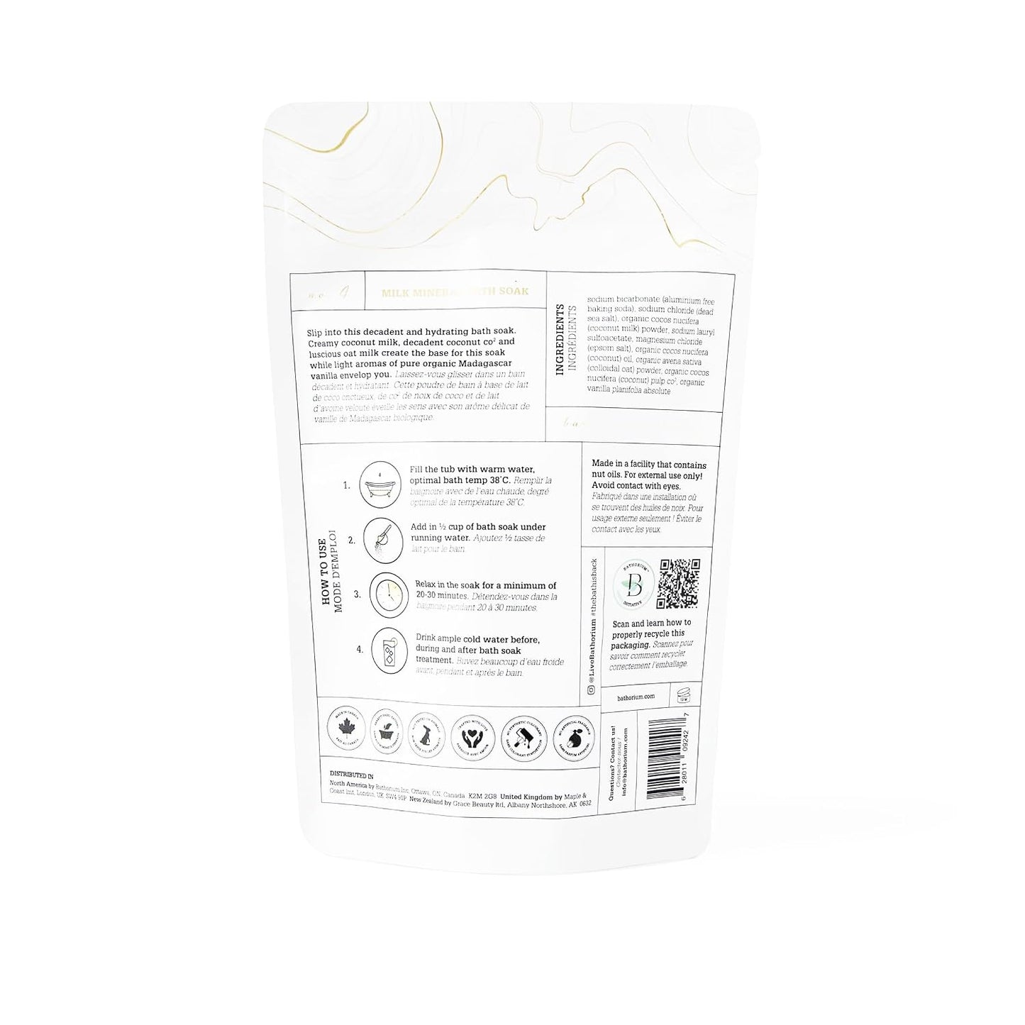 Bathorium Milk Mineral Bath Soak, Made with Coconut, Dead Sea Salt & Vanilla Bean CO2, Ideal for Hydration, pH Balanced Coconut Scented Bath Soak for Women, Approximately 5 Baths, 23 oz