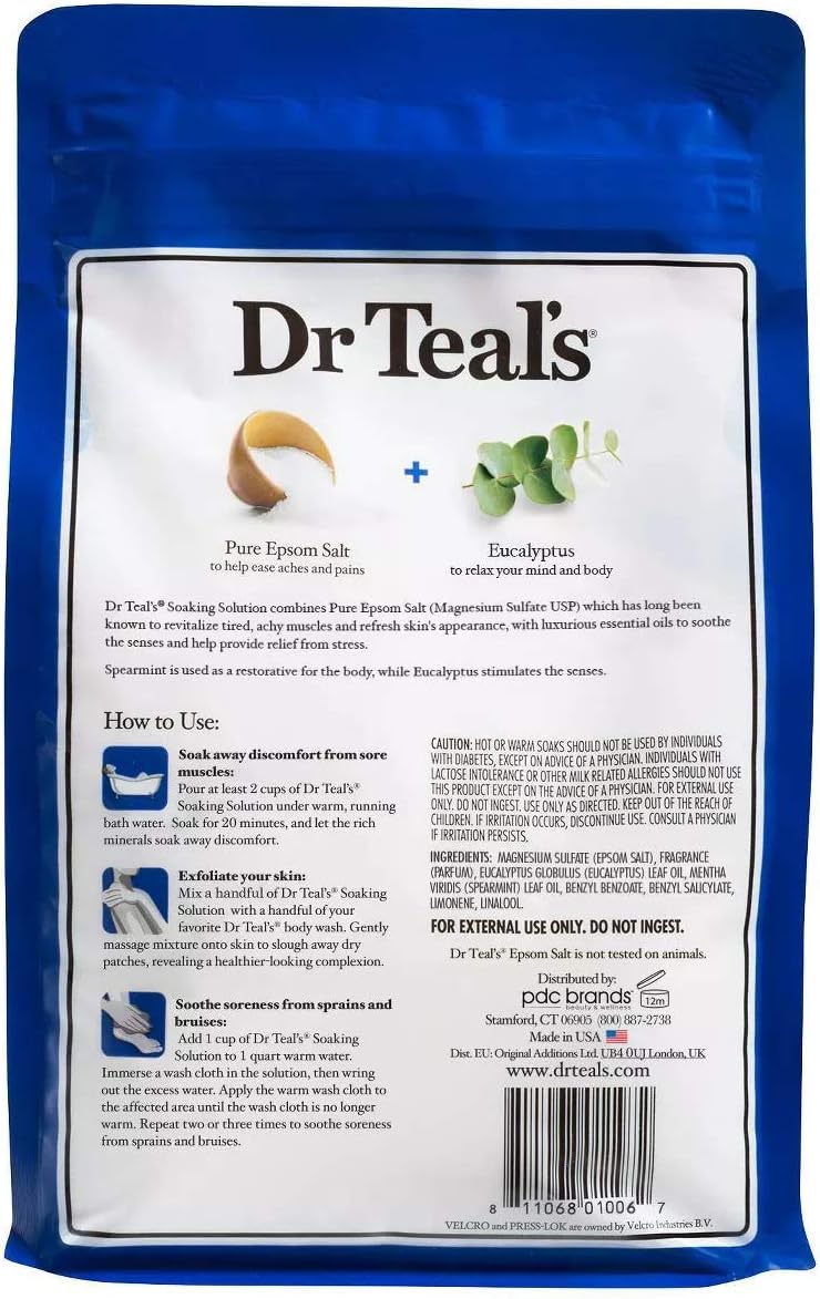 Dr Teal's Pure Epsom Salt Bath Variety Gift Set (2 Pack, 3lb Ea.) - Relax & Relief Eucalyptus & Spearmint, Glow & Radiance Vitamin C & Citrus - Essential Oils Soothe the Mind, Alleviated Daily Stress