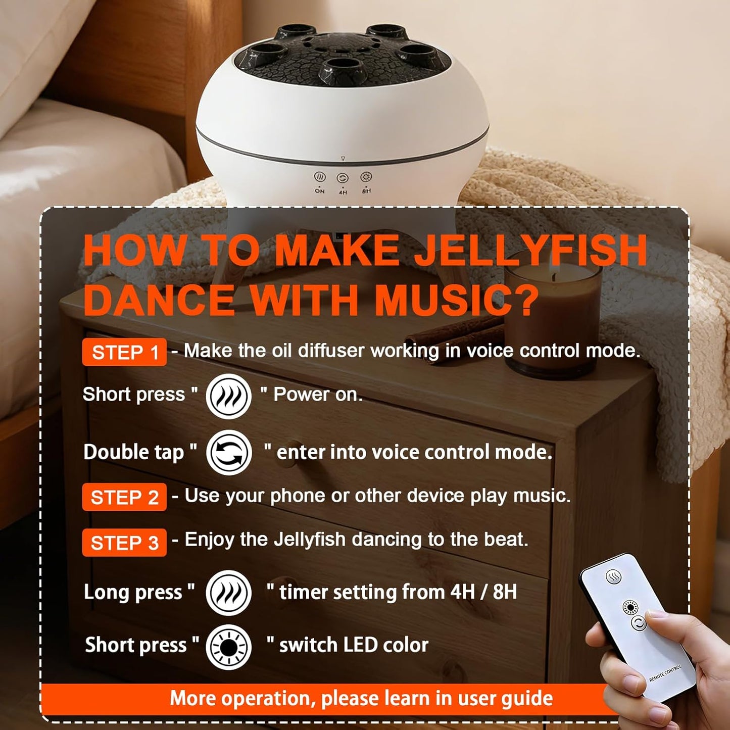 Essential Oil Diffuser 250ML,Jellyfish Diffuser Air Humidifiers Sound Pickup Ultrasonic Aromatherapy Diffuser Remote Control 7 Color Lights for Home Bedroom Office Hotel