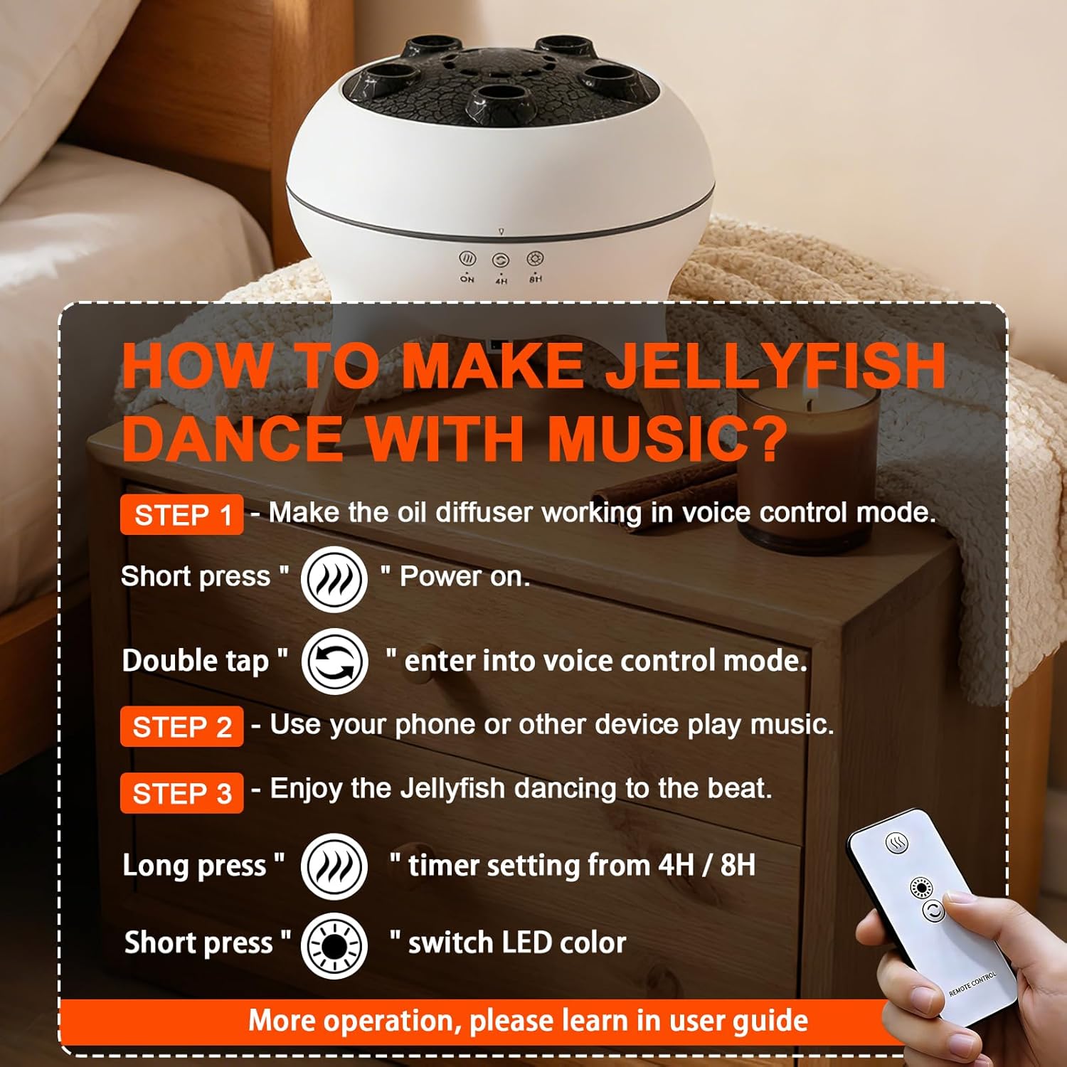 Essential Oil Diffuser 250ML,Jellyfish Diffuser Air Humidifiers Sound Pickup Ultrasonic Aromatherapy Diffuser Remote Control 7 Color Lights for Home Bedroom Office Hotel