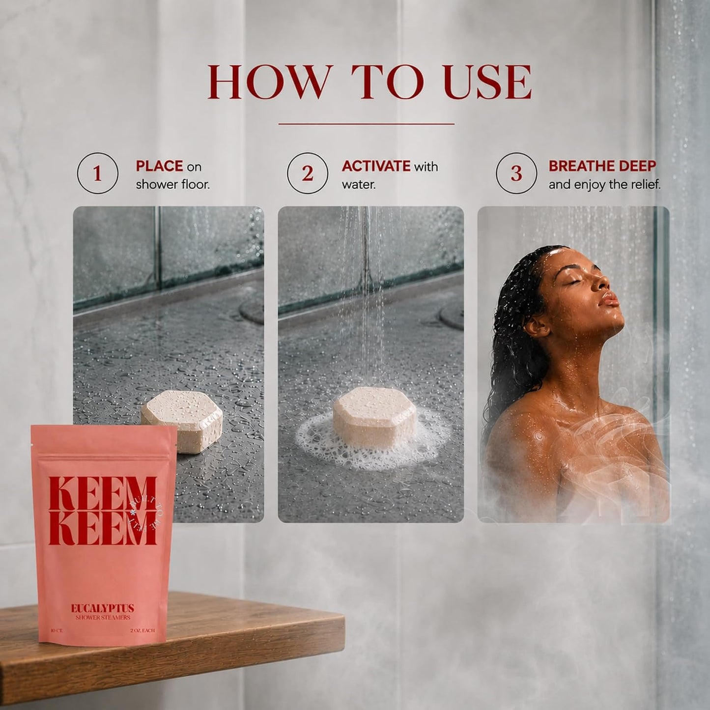 Keem Keem Eucalyptus Shower Steamers, 10 Pack Aromatherapy Shower Tablets with Eucalyptus Essential Oil, 2 oz Shower Melts for Spa Shower, Breathing Comfort, Morning Reset and Self Care