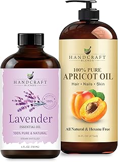 Handcraft Blends Gentle Relax Set: Apricot Kernel Oil (16 Fl Oz) and Lavender Essential Oil (4 Fl Oz) – 100% Pure & Natural – for Soothing Massage and Baby Soft Skin