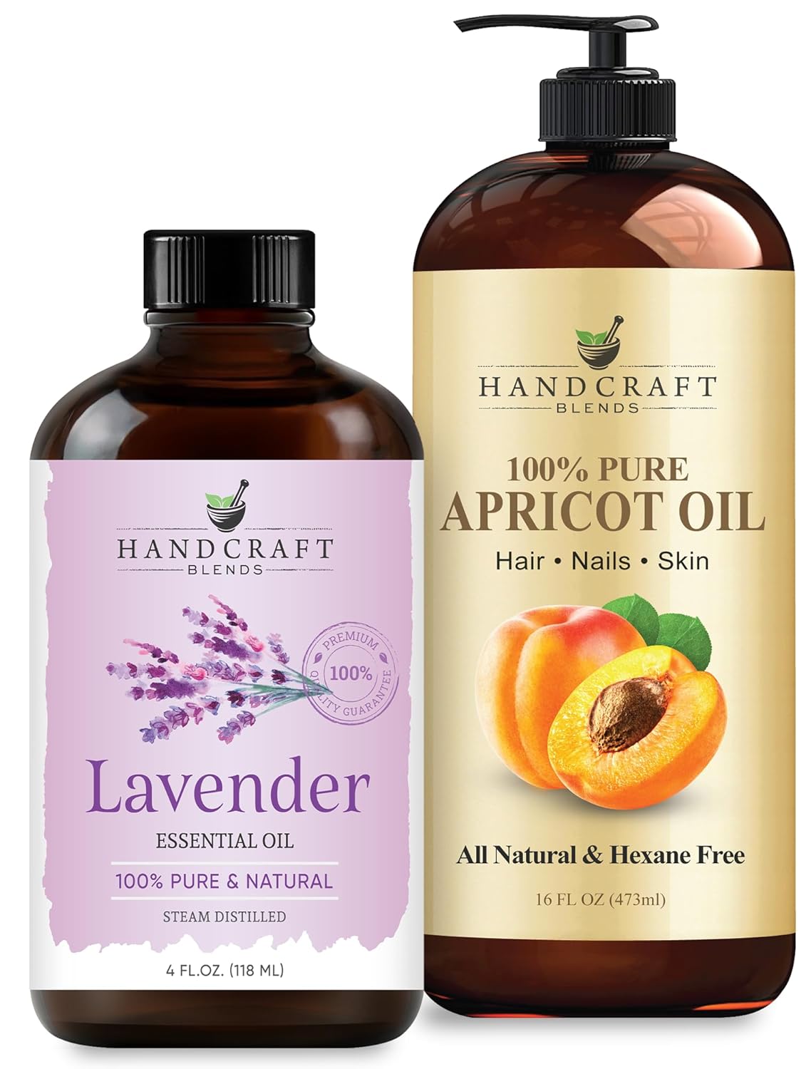 Handcraft Blends Gentle Relax Set: Apricot Kernel Oil (16 Fl Oz) and Lavender Essential Oil (4 Fl Oz) – 100% Pure & Natural – for Soothing Massage and Baby Soft Skin