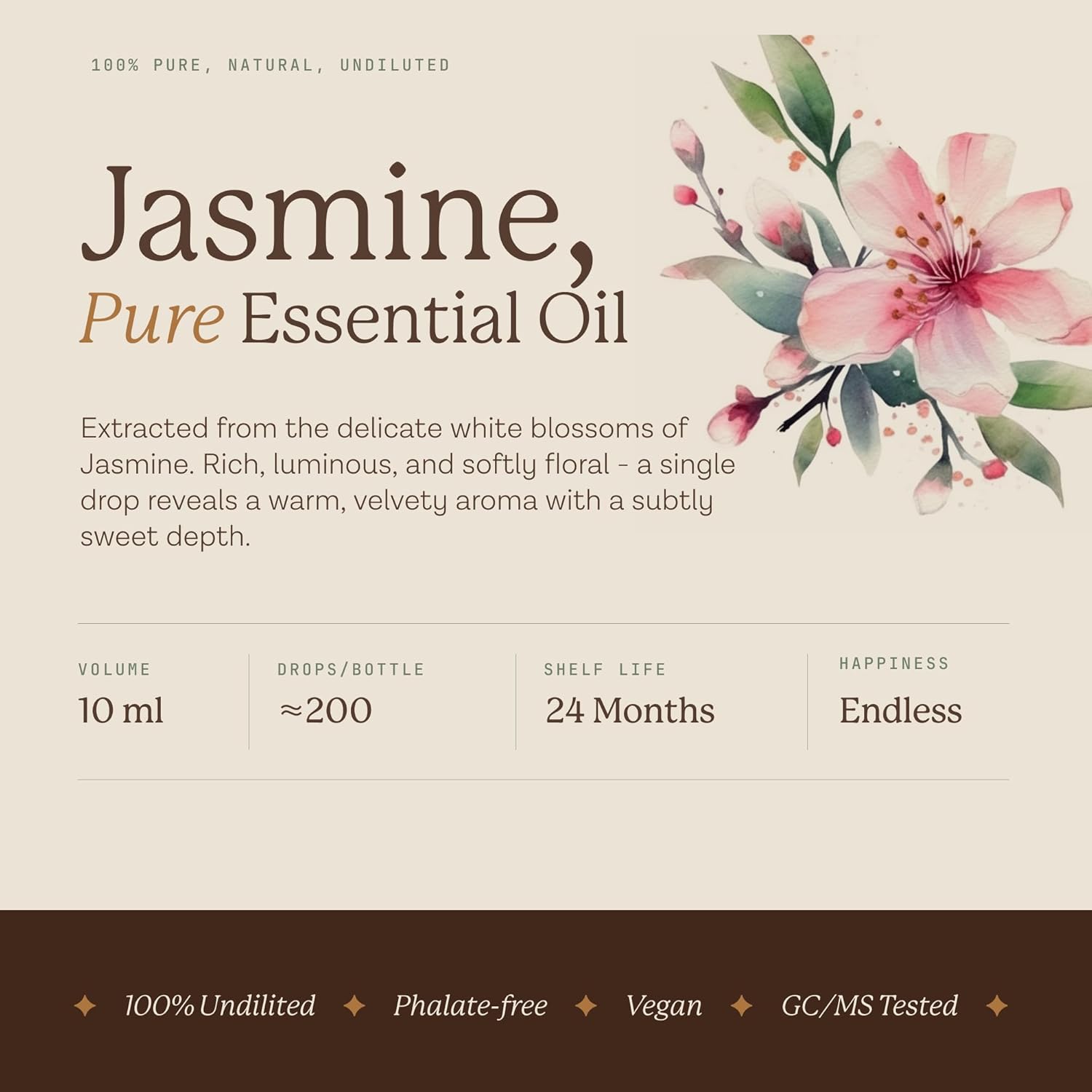Avivni Jasmine Organic Essential Oil - 100% Pure & Natural, Undiluted for Aromatherapy, Skin, Hair, Diffuser (0.33oz - 10ml)