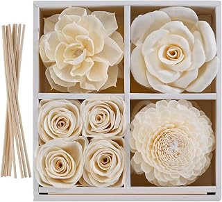 Flower Reed Diffuser Sola Wood Flowers Natural Material Aromatherapy Reed Decorative Aromatherapy Flower Refill Diffuser Reeds, 7Pcs Flower, 7Pcs Rope, 8 Pcs Diffuser Rattan (2-3.5 Inches, White)