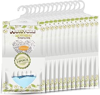 ZSPENG 14 Pack Moisture Absorber Hanging Bags,220g/Pack Fagrance Free Moisture Bag,Hanging Closet Dehumidifier Bags for Basement Closet Storeroom