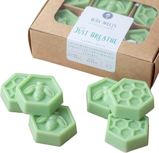 Scented Wax Melts Just Breathe | Light Green Natural Coco Wax Tarts 3 oz. | Aromatherapy Scent Eucalyptus Spearmint Lemon | Gift for Mom