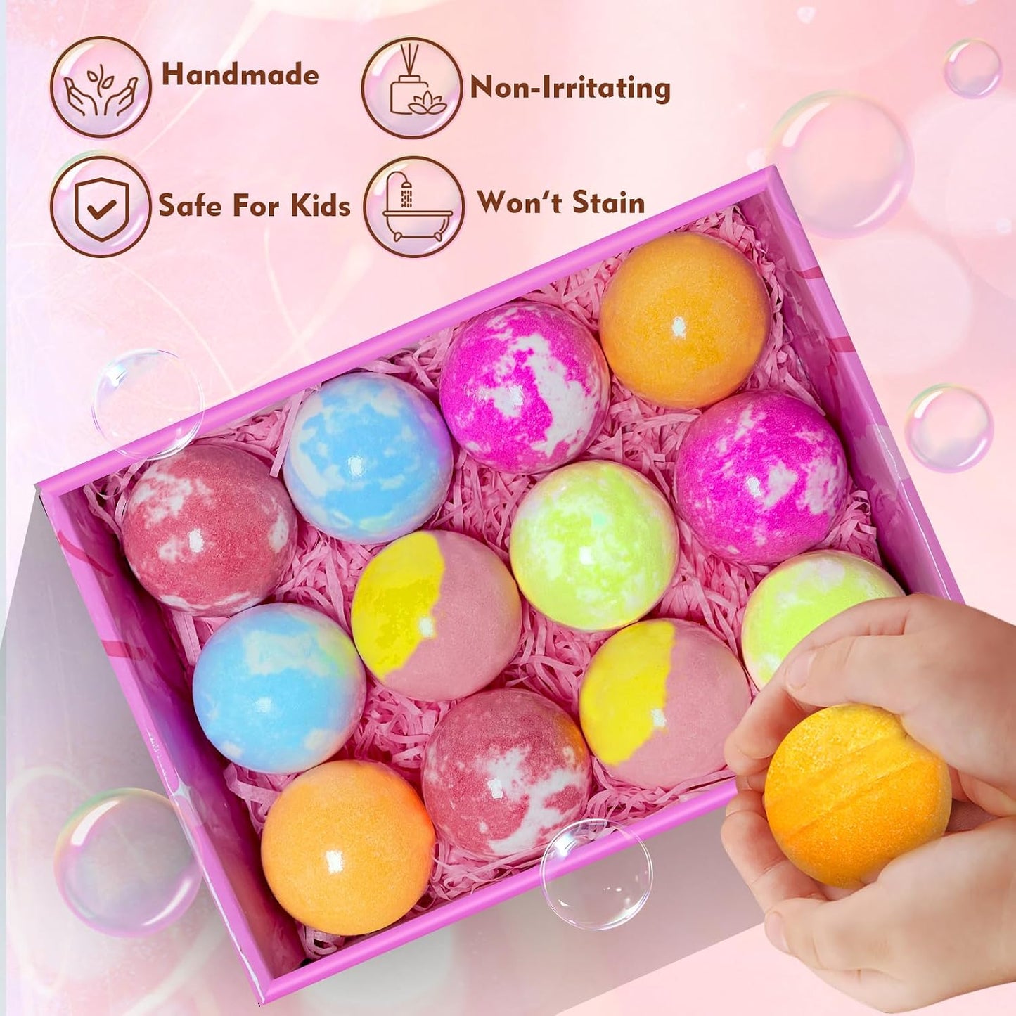 Bath Bombs for Kids Girls with Surprise Toys Inside, Bath Bombs with Jewelry Toys, Birthday Gifts for Girls 4 5 6 7 8 Years Old, Daughter Granddaughter, Handmade Bubble Fizzy Bath Ball with Bracelet