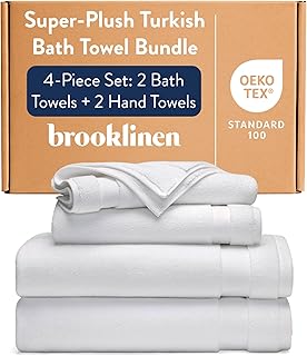 Brooklinen Super-Plush Bath Towel and Hand Towel Set - 2 Bath Towels, 2 Hand Towels - Cotton, Highly Absorbent (White)