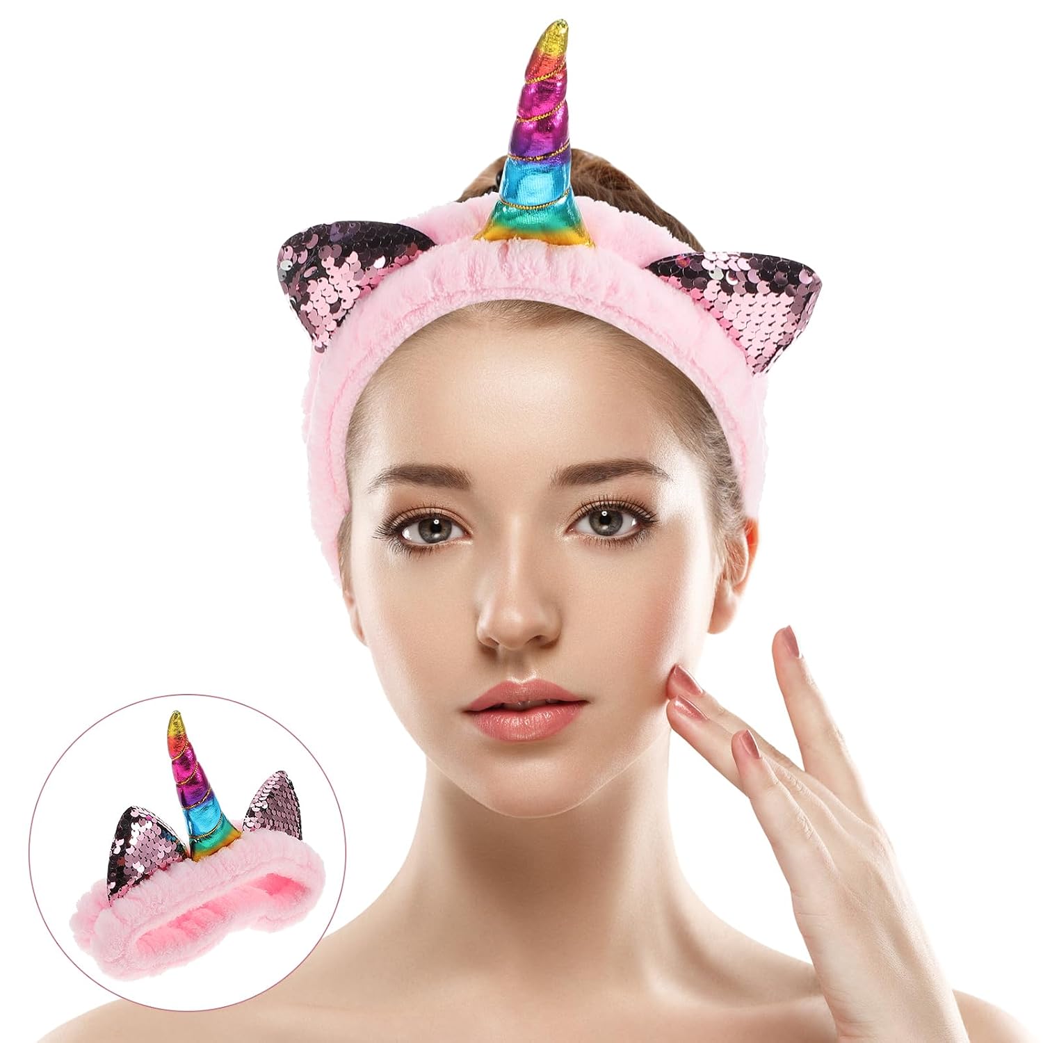 Unicorn Makeup Headband for Women Face Washing Spa Hairband Soft Skincare Hair Accessory Plush Elastic