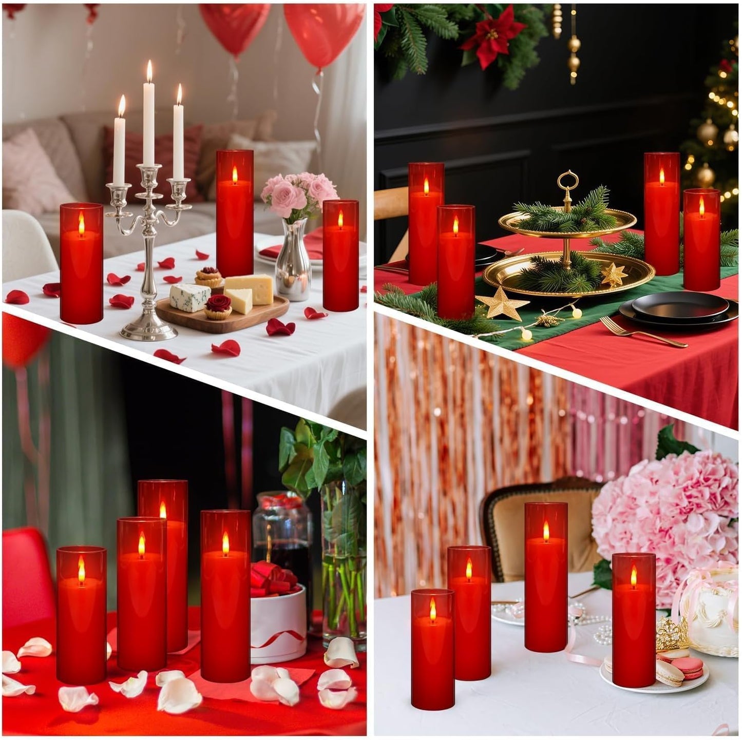 24-Pack Red Acrylic Flameless LED Candles with Remote Control - Realistic Flickering Battery - Operated Candles for Valentine's Day,Home Decor, Weddings, and Parties.