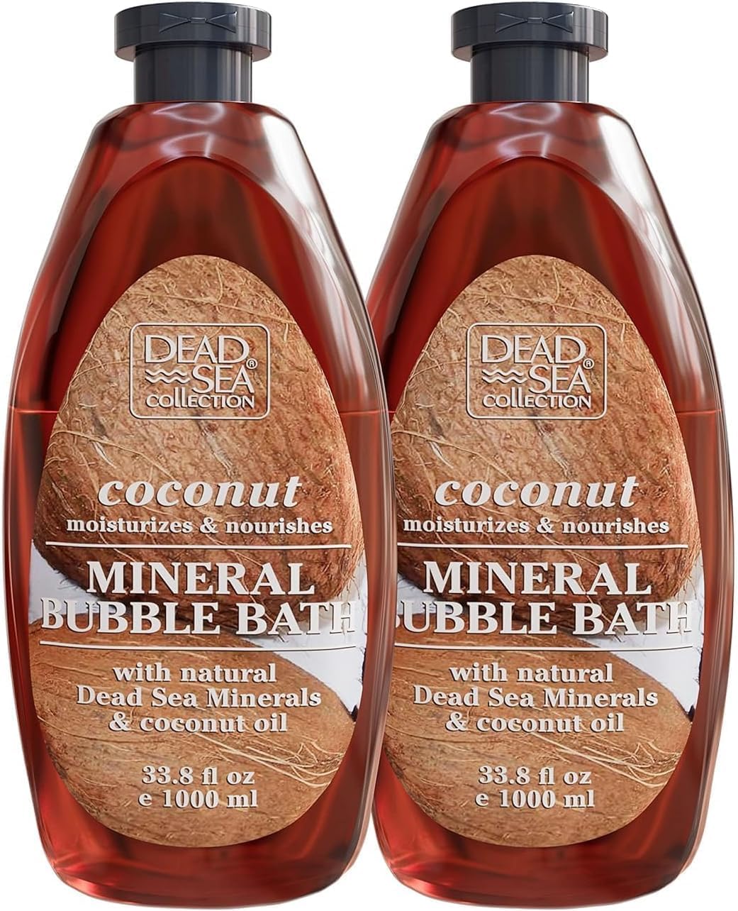 Dead Sea Collection Bubble Bath with Coconut for Women and Men - Coconut Oil and Pure Dead Sea Minerals - Nourishing and Moisturizing Skin - Pack of 2 (67.6 fl.oz)