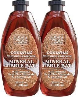 Dead Sea Collection Bubble Bath with Coconut for Women and Men - Coconut Oil and Pure Dead Sea Minerals - Nourishing and Moisturizing Skin - Pack of 2 (67.6 fl.oz)