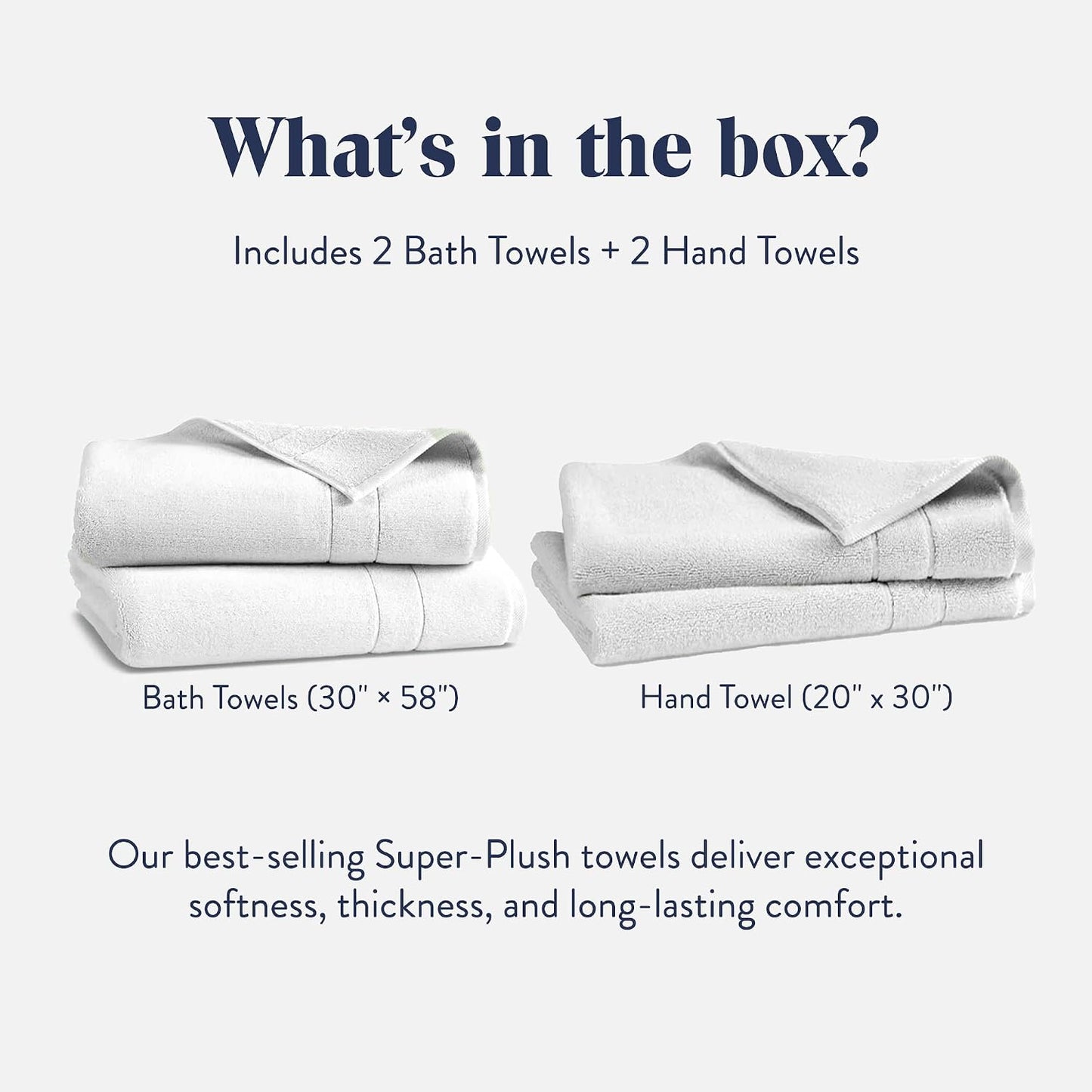 Brooklinen Super-Plush Bath Towel and Hand Towel Set - 2 Bath Towels, 2 Hand Towels - Cotton, Highly Absorbent (White)