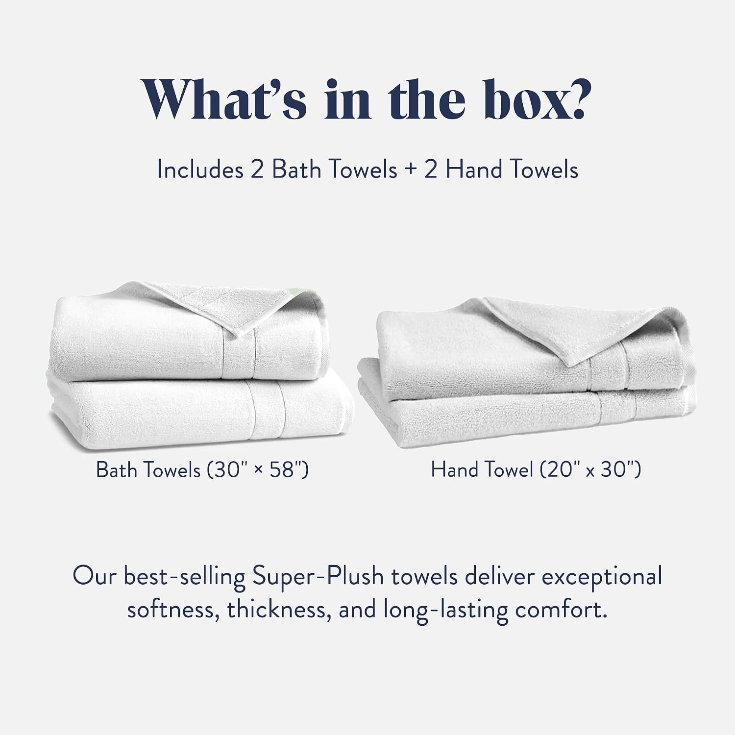 Brooklinen Super-Plush Bath Towel and Hand Towel Set - 2 Bath Towels, 2 Hand Towels - Cotton, Highly Absorbent (White)