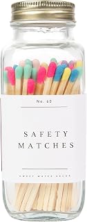 Sweet Water Decor 4" Rainbow Safety Matches - Glass Jar with Gold Lid | Approx. 60 Matches | Matchsticks | Home Decor | Candle Accessories | Apothecary Jars for Fireplace | Housewarming Gift