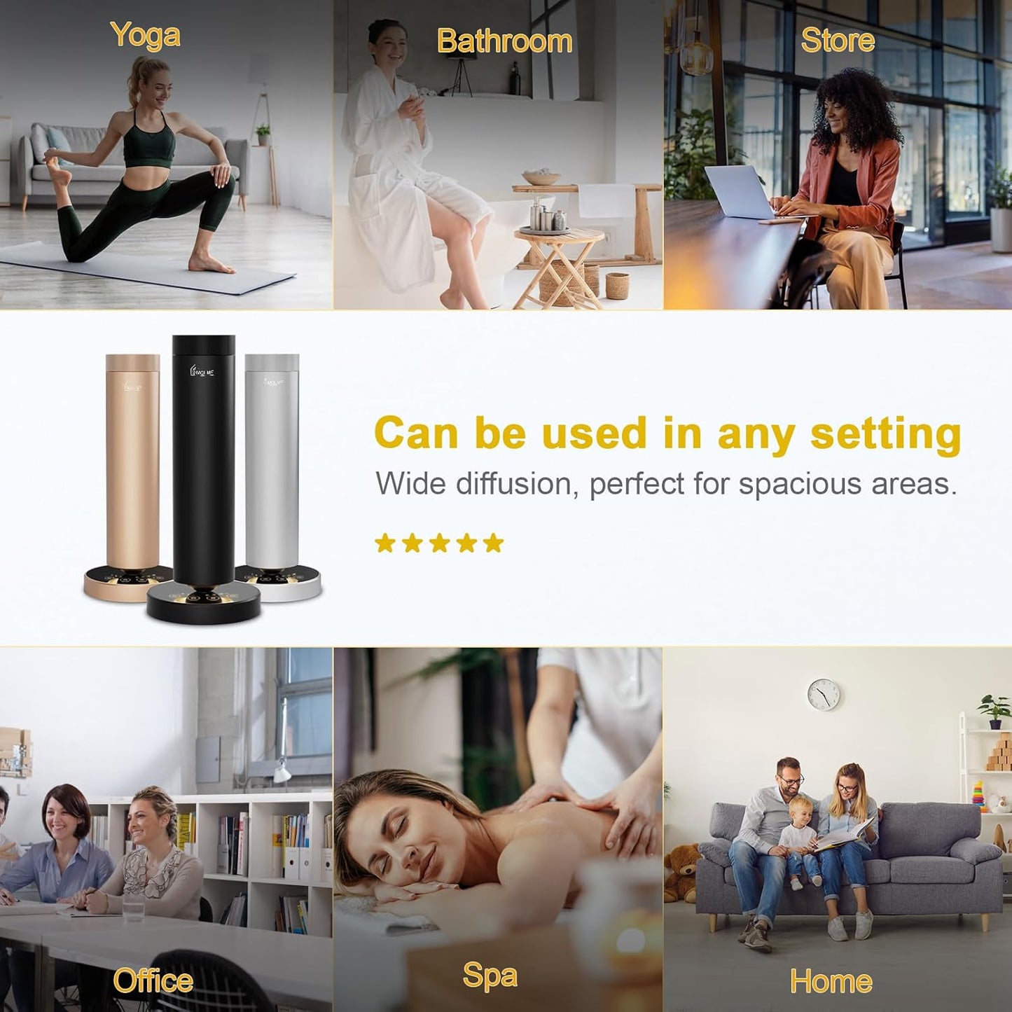 Waterless Diffuser,1500 Sq Ft,Ring Ambient Light,USB Plug-in & Rechargeable,Aluminum,Remote Control&Touch Buttons,Adjustable Fragrance&Timer,Hotel Collection Scent Machine - Gold
