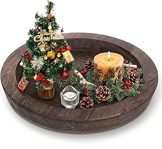 6.5 in Round Rustic Wood Tray for Decor Candle Holder Tray Wooden Serving Trayes for Coffee Table and Home Decor Small Serving Trays for Centerpiece Table Decorations Circle Dining Tables Trays