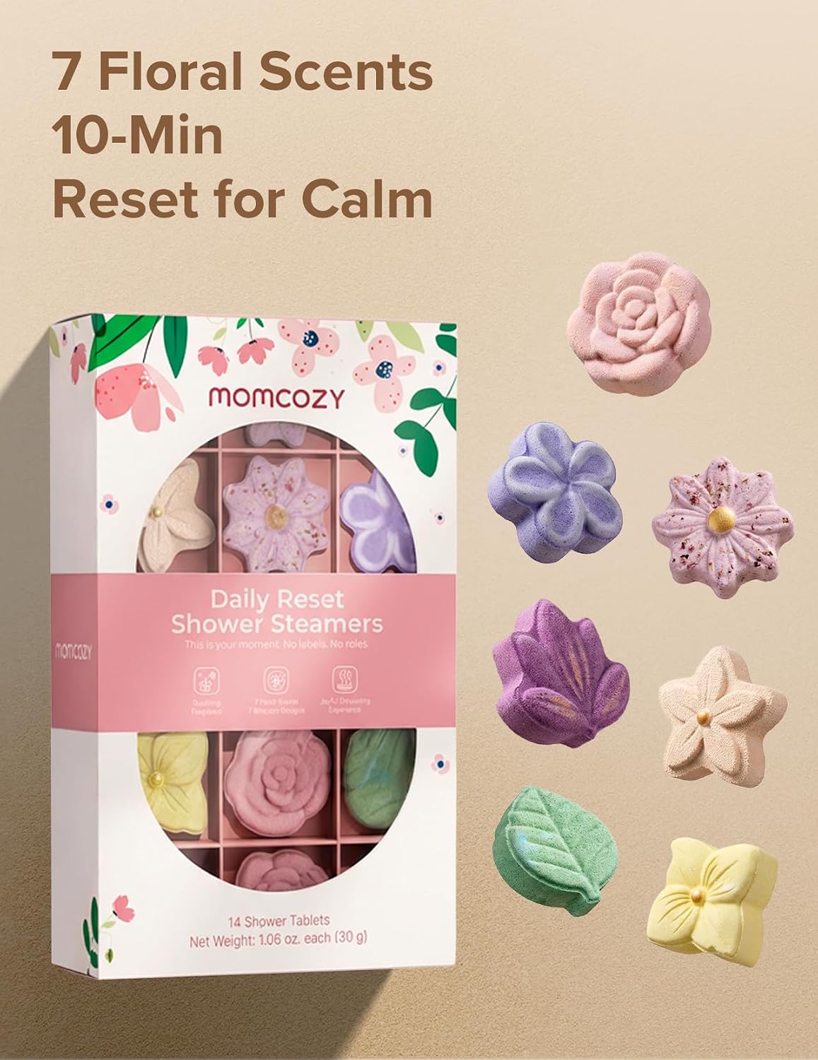 Momcozy 14-Pack Shower Steamers with 7 Floral Scents, Mothers Day Gifts, Gifts for Women, Wife, Girlfriend & Mom, Bridal Shower, At-Home Spa Aromatherapy for Daily Showers, Stress Relief