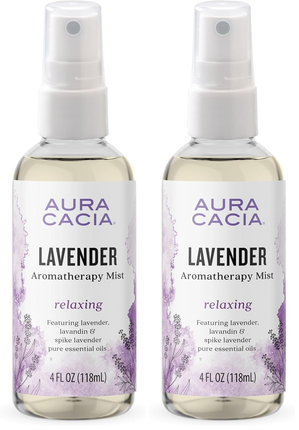 Aura Cacia Relaxing Lavender Aromatherapy Mist,4-Ounce,Lavender Pure Essential Oils,Sweet & Floral Aroma,(Pack of 2)