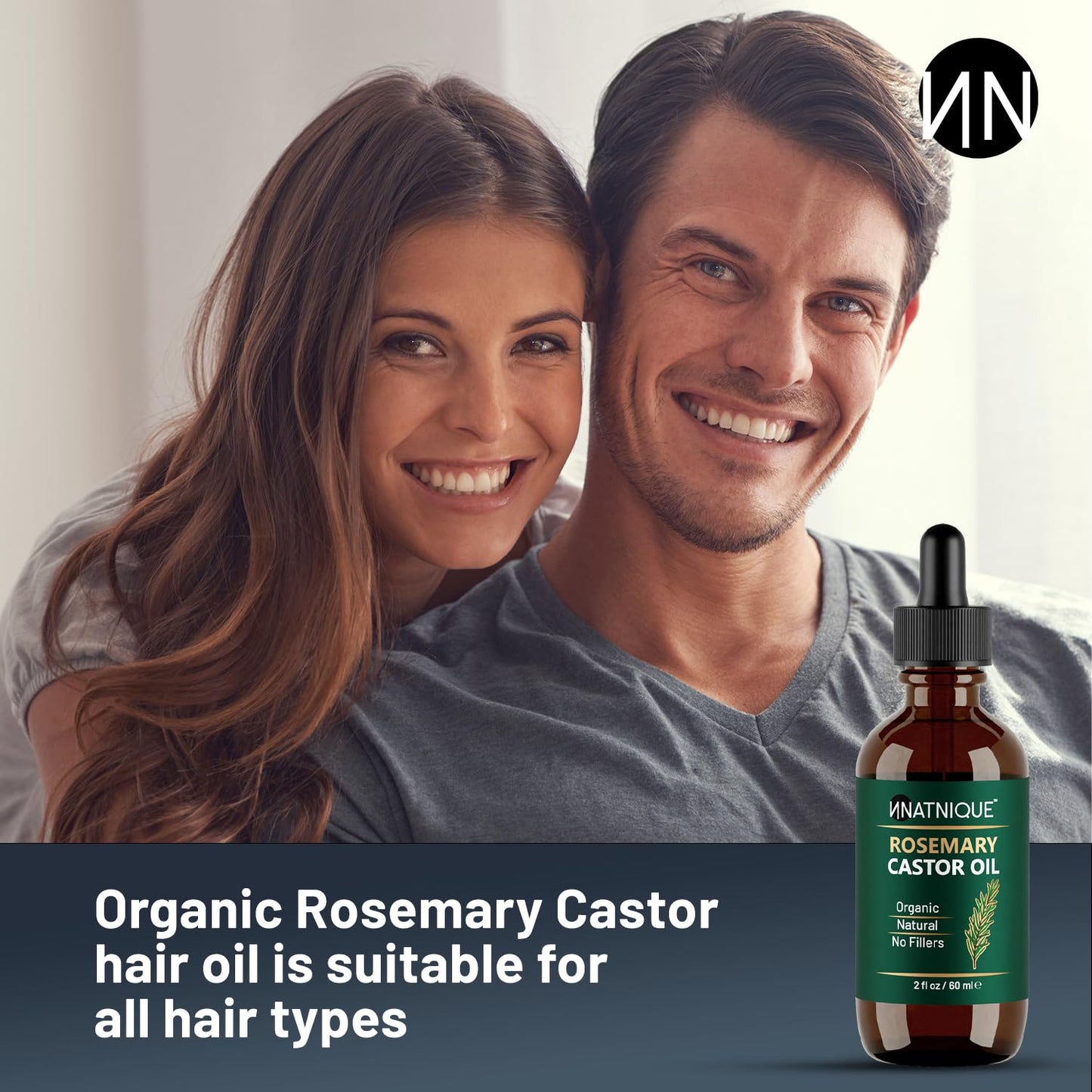 Natnique Rosemary Castor Oil – 100% Pure Cold-Pressed Organic Hair Growth Oil, Hexane-Free Scalp Serum & Moisturizing Treatment for Dry Scalp, Fuller Hair, Stronger Roots & Natural Care – 2oz