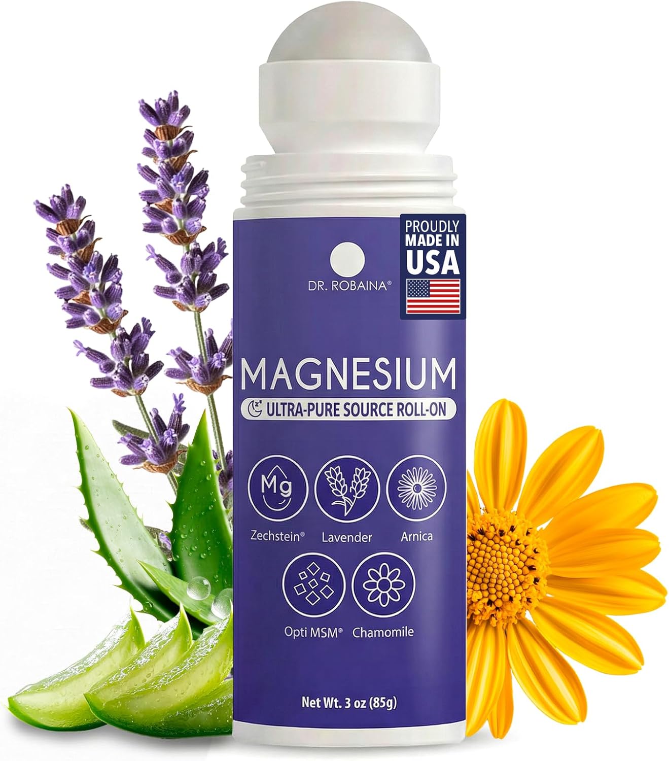 Dr. Robaina Lavender Magnesium Roll On – Zechstein Magnesium & OptiMSM with Lavender Oil for Sleep Support, Nighttime Leg Comfort & Relaxation, 3 oz