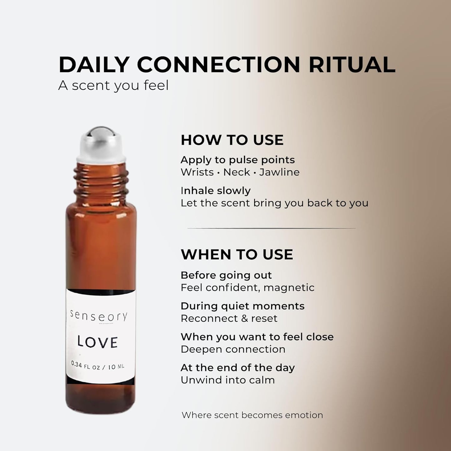 Love Essential Oil Roll-On – Sensual Aromatherapy Blend for Romance, Attraction, Confidence & Connection | Bergamot, Ylang Ylang, Patchouli & Clary Sage | Unisex Essential Oils – 10ml