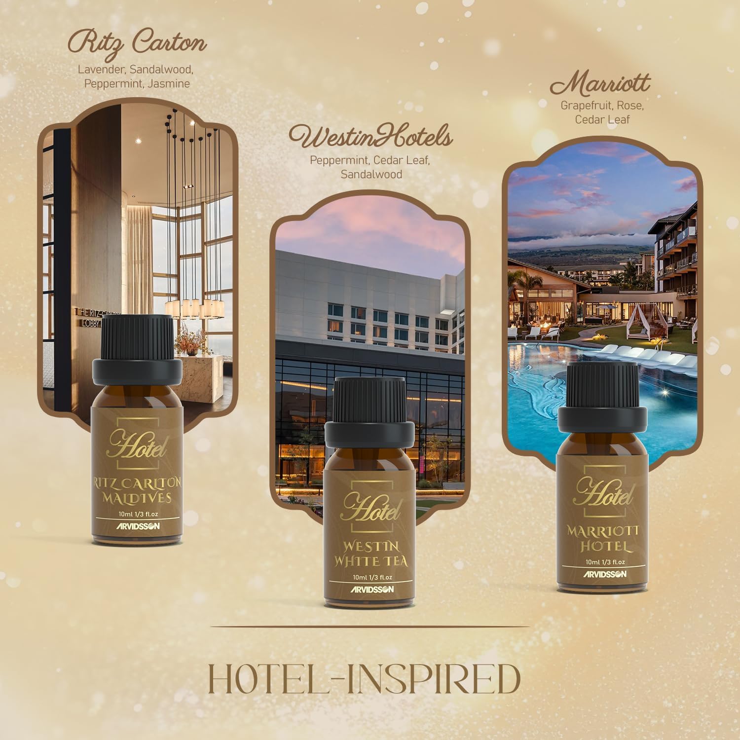 ARVIDSSON Hotel Diffuser Oils Gift Set - Hotel Essential Oils for Diffuser, Luxury Fragrance Oils Inspired by 5 Star Hotels Scent, Gift for Women and Men