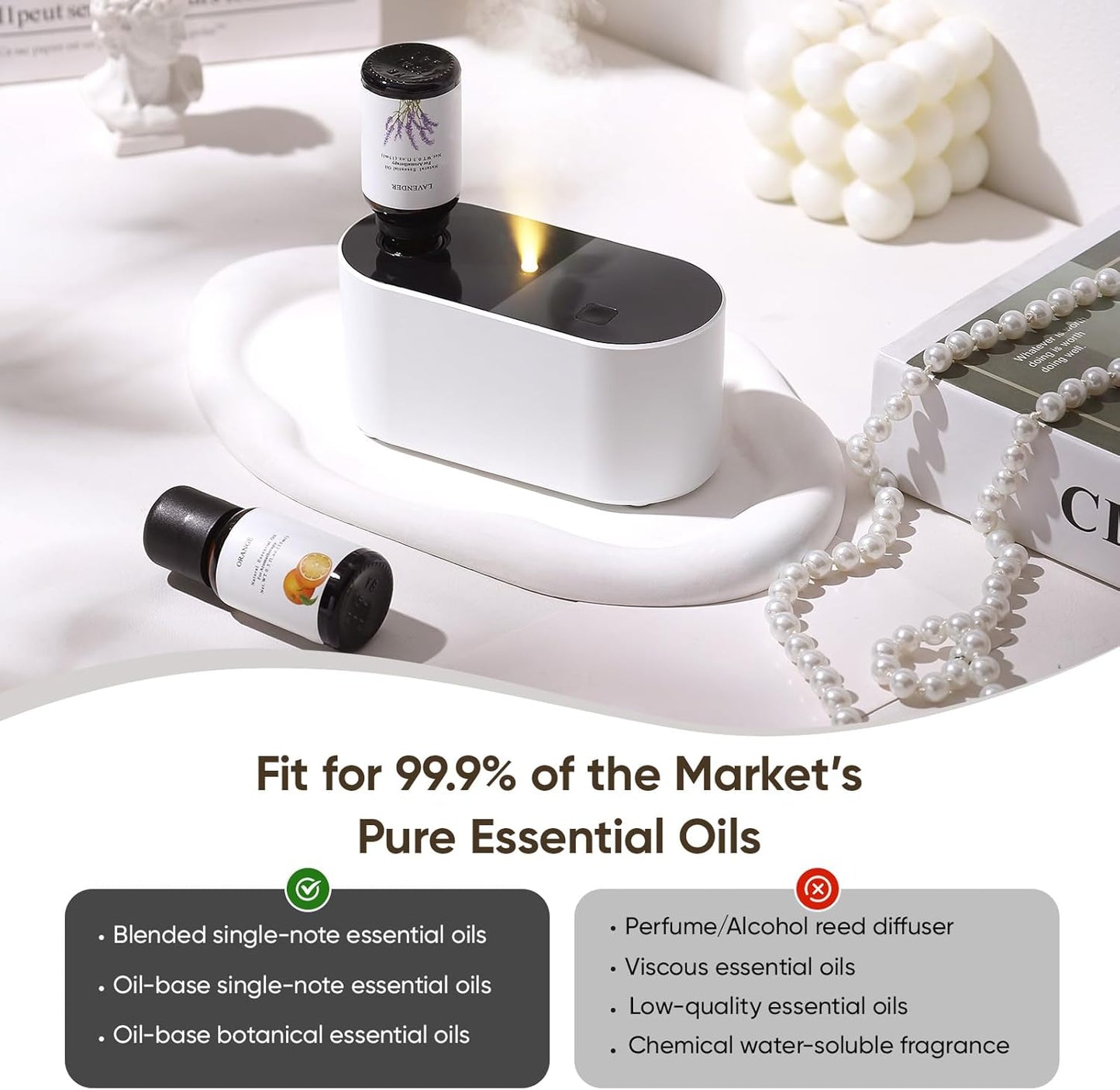 Lecdura Waterless Diffuser for Essential Oil, Battery Operated Scent Air Aromatherapy Diffuser, Mini Aroma Diffusers with 3 Intermittent Mist Modes, Cycle Start for 400-700 sq.ft Home Office Bedroom.
