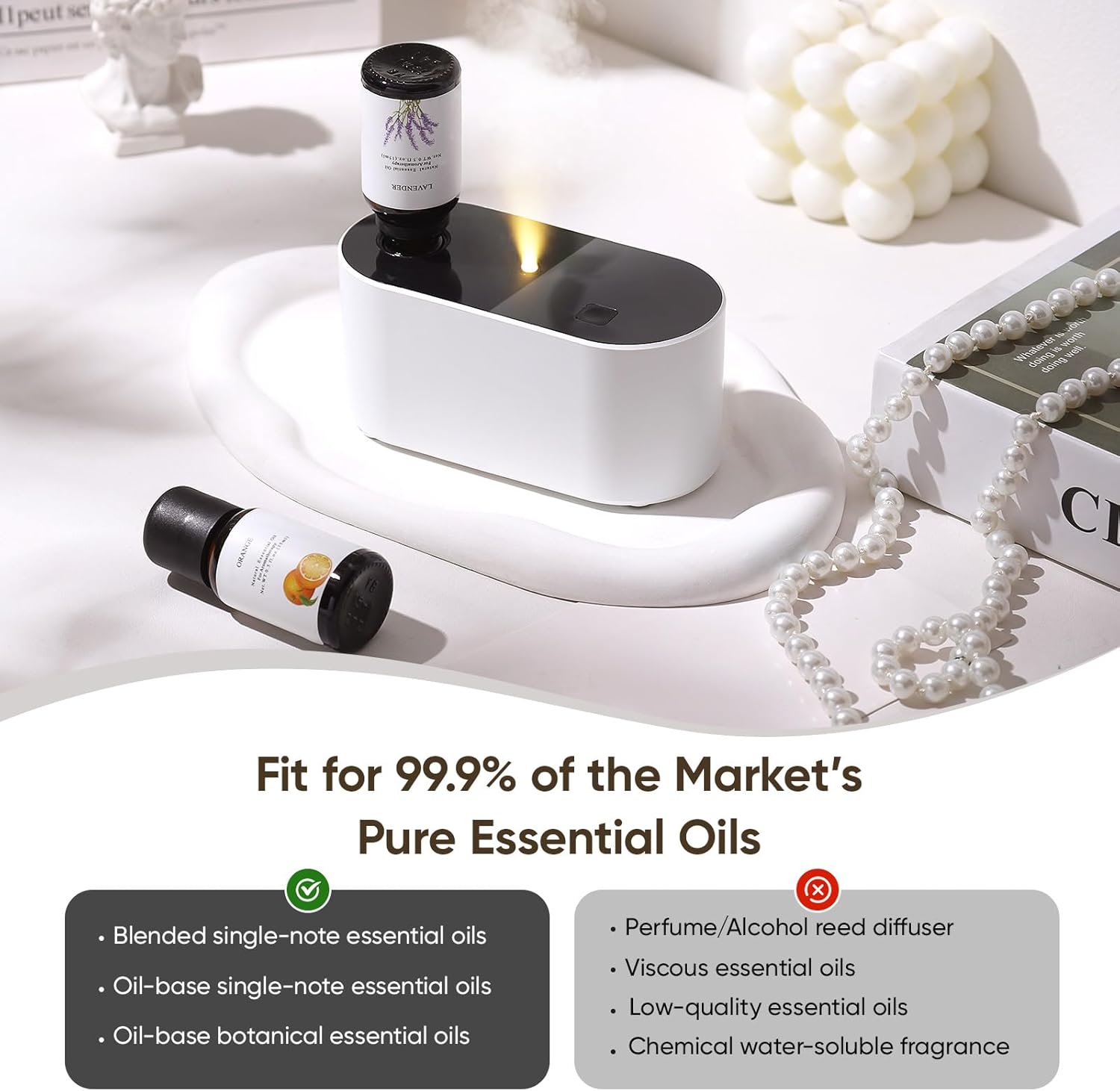 Lecdura Waterless Diffuser for Essential Oil, Battery Operated Scent Air Aromatherapy Diffuser, Mini Aroma Diffusers with 3 Intermittent Mist Modes, Cycle Start for 400-700 sq.ft Home Office Bedroom.