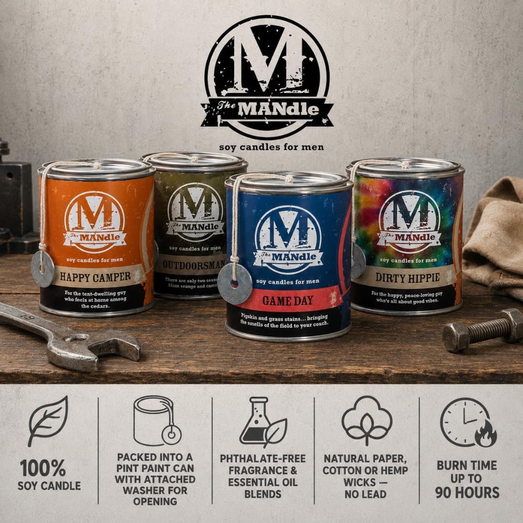 ECO CANDLE CO. The Mandle Soy Candle for Men - Scents of Hickory Smoked Bacon - The Carnivore, 15 oz. Paint Can - 100% Soy Wax, No Lead, Hand Poured, Phthalate Free, Made from Midwest Grown Soybeans