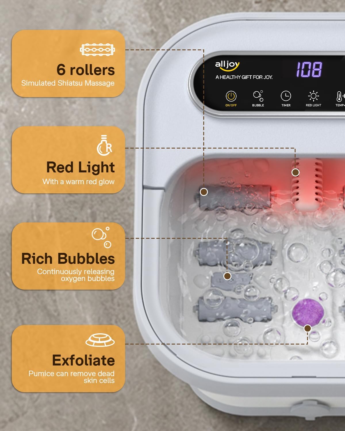 ALLJOY Collapsible Foot Spa with Heat, Bubble and Temp Control, Foot Bath Massager with Rollers, Foot Soaking Tub