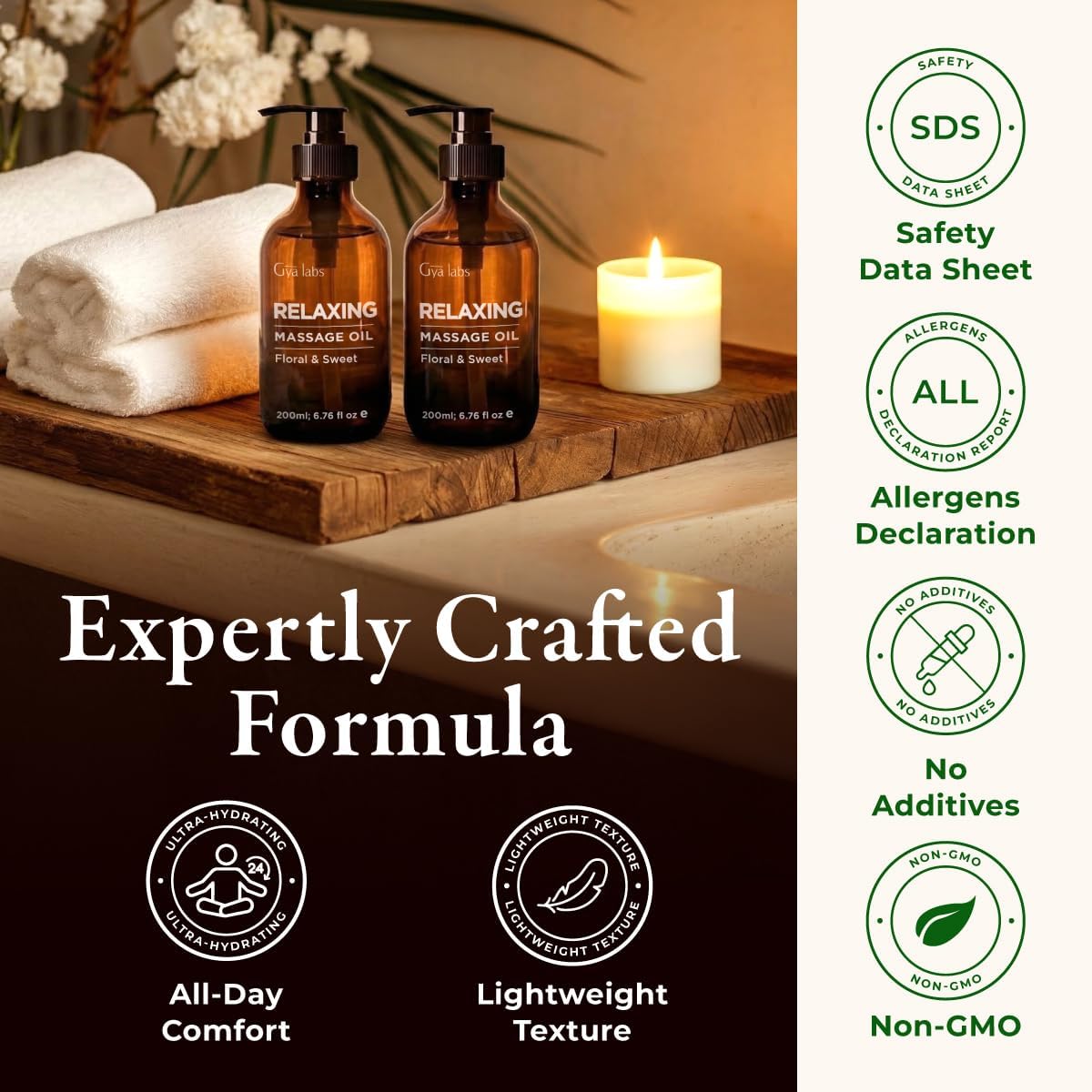 Gya Labs Relaxing Massage Oil - 6.76 Fl Oz - Massage Oil For Deep Relaxation And Daily Wellness - Fast-Absorbing And Non-Greasy Formula, Non-Gmo And Cruelty-Free