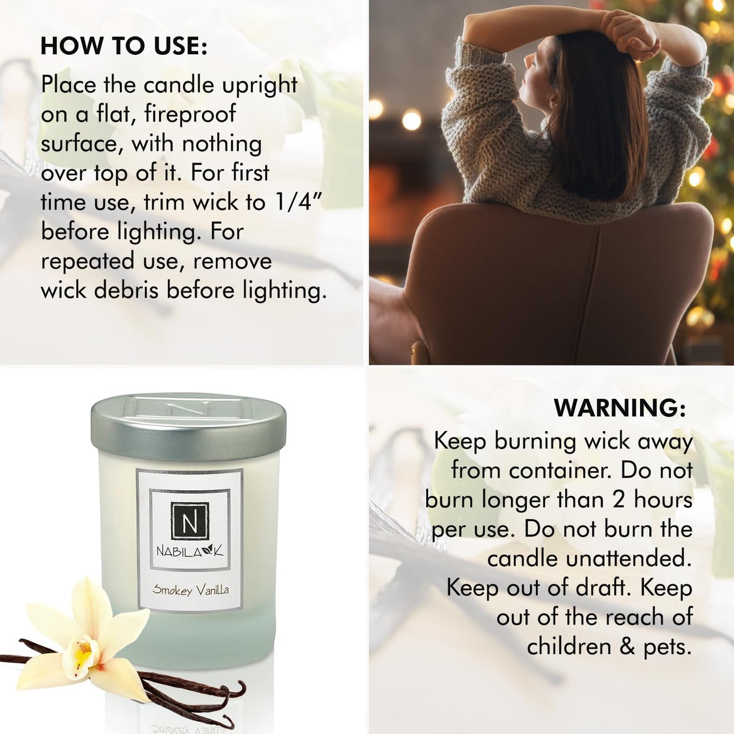 Nabila K – Smokey Vanilla - Soy-Based Candle – Anise, Nutmeg, Spicy Clove, Ginger, Sweet Vanilla, Amber - Hand-Poured - Cotton Wick - Aromatherapy Candle w/Essential Oils - Made in USA - 3 oz