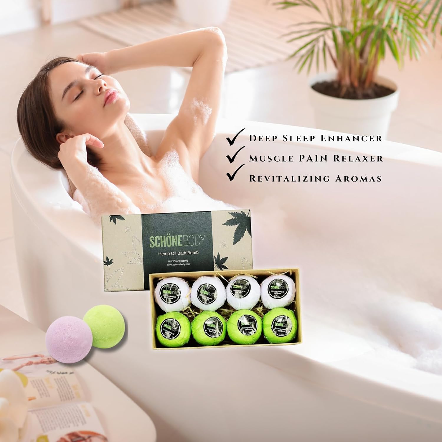8 Pack Hemp Bath Bombs Set for Muscle Therapy & Relaxation | Large Vegan Fizzy Spa Gift for Women & Men | Natural Lavender, Mint Oils Moisturize Dry Skin & Soothe Stress, Wife Stocking Stuffers Gifts