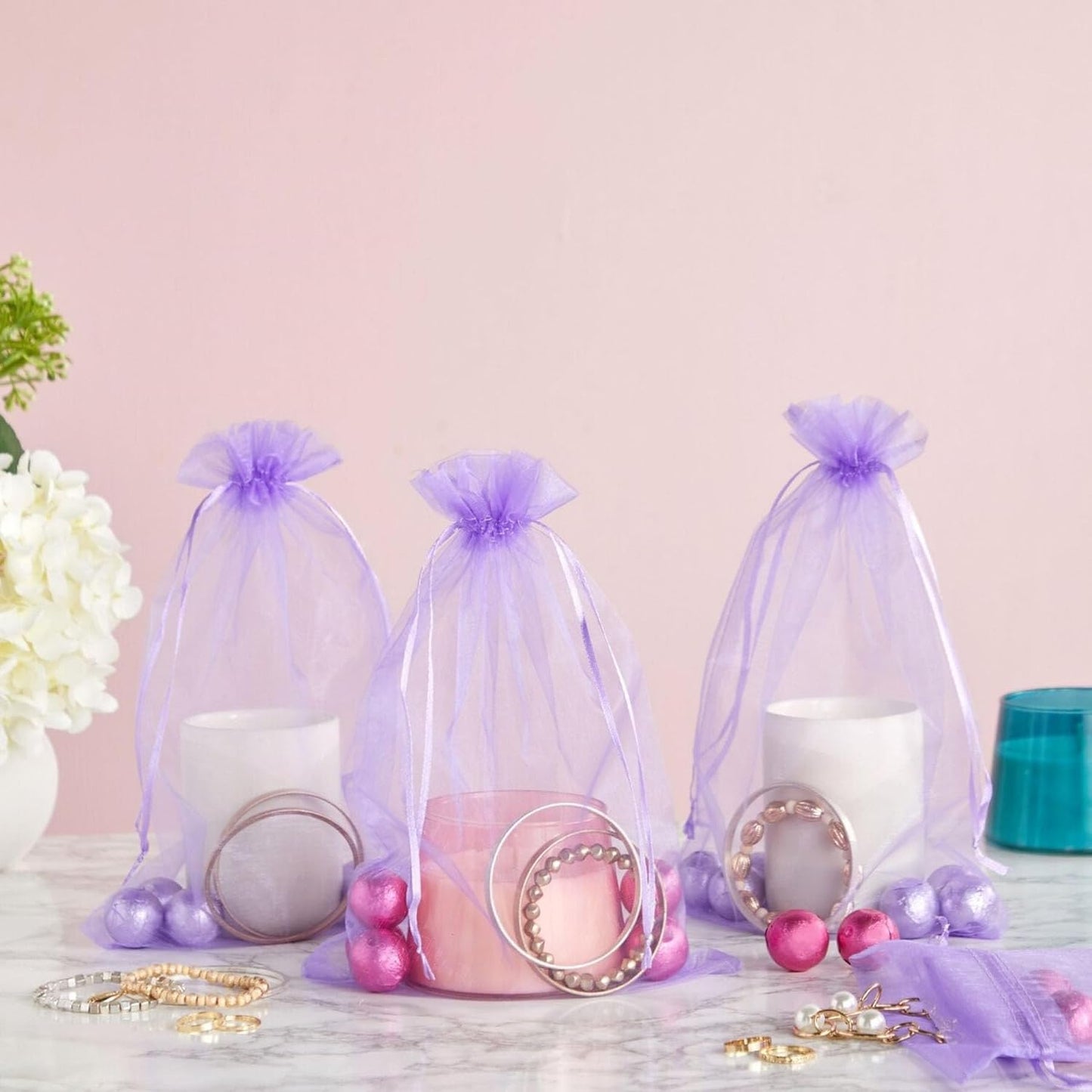 100 Piece Gift Organza Bags Lilac Drawstring 4x6 inch for Baby Shower,Christmas,Wedding,Party Favors,Bridal Shower,Birthday,Sheer Fabric Mesh Clear Wrap Sachet for Jewelry,Candy,Dried Lavender Flowers