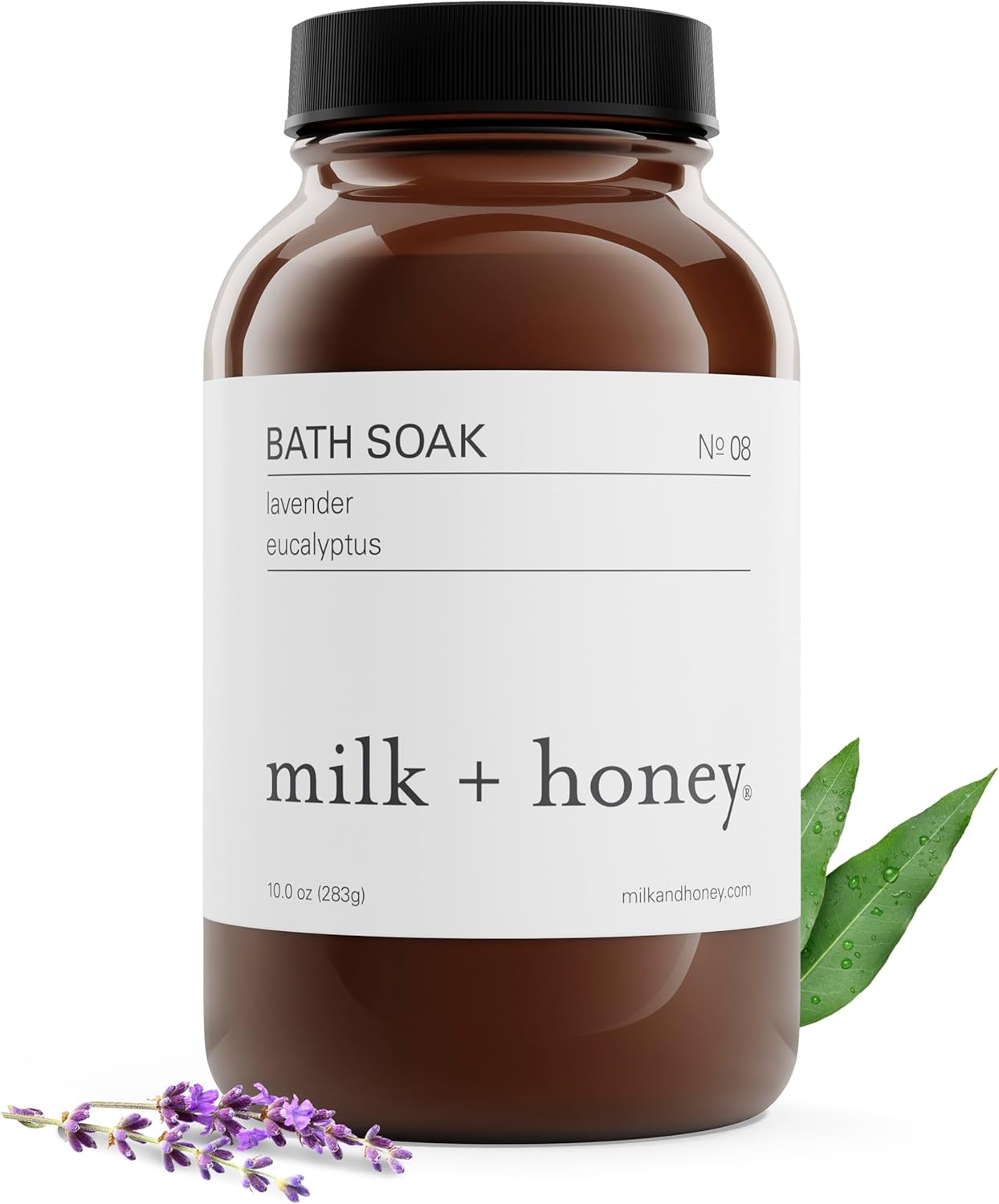 Milk + Honey Calming Bath Soak No. 8 – Moisturizing Epsom Salt with Lavender & Eucalyptus – Relaxing Aromatherapy Soak for Sore Muscles, Dry Skin & Stress Relief – 10 oz
