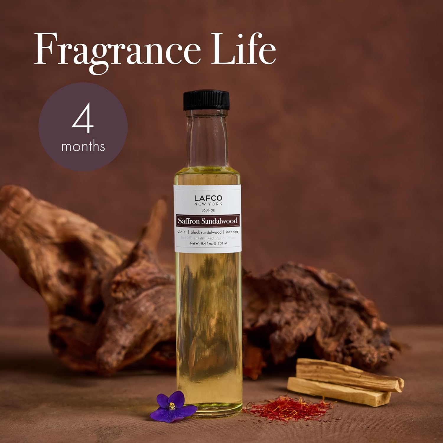 LAFCO New York Fall Reed Diffuser Refill, Saffron Sandalwood - 8.4 oz - Up to 4-Month Fragrance Life - Includes Natural Wood Reeds - Free of Dyes & Propellants - Made in the USA