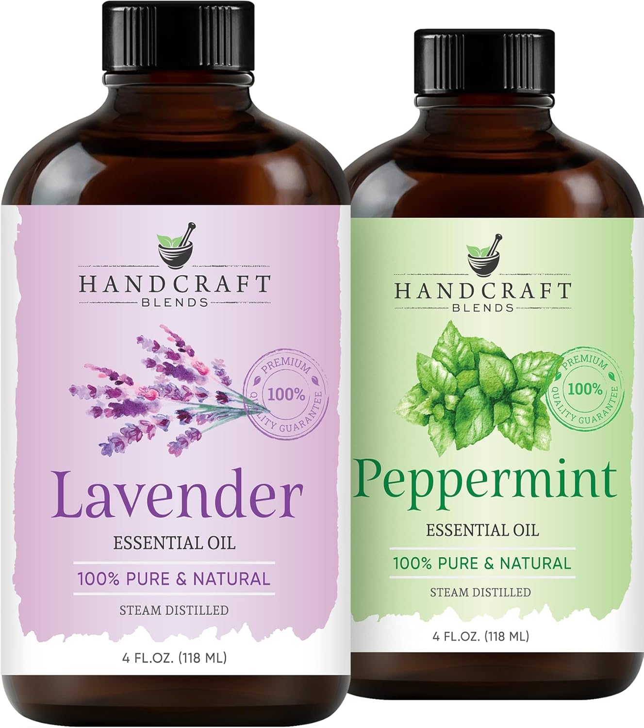Handcraft Blends Calm & Focus Set: Peppermint and Lavender Essential Oils – (2 x 4 Fl Oz) – 100% Pure & Natural – for Diffuser, Aromatherapy, and DIY Projects