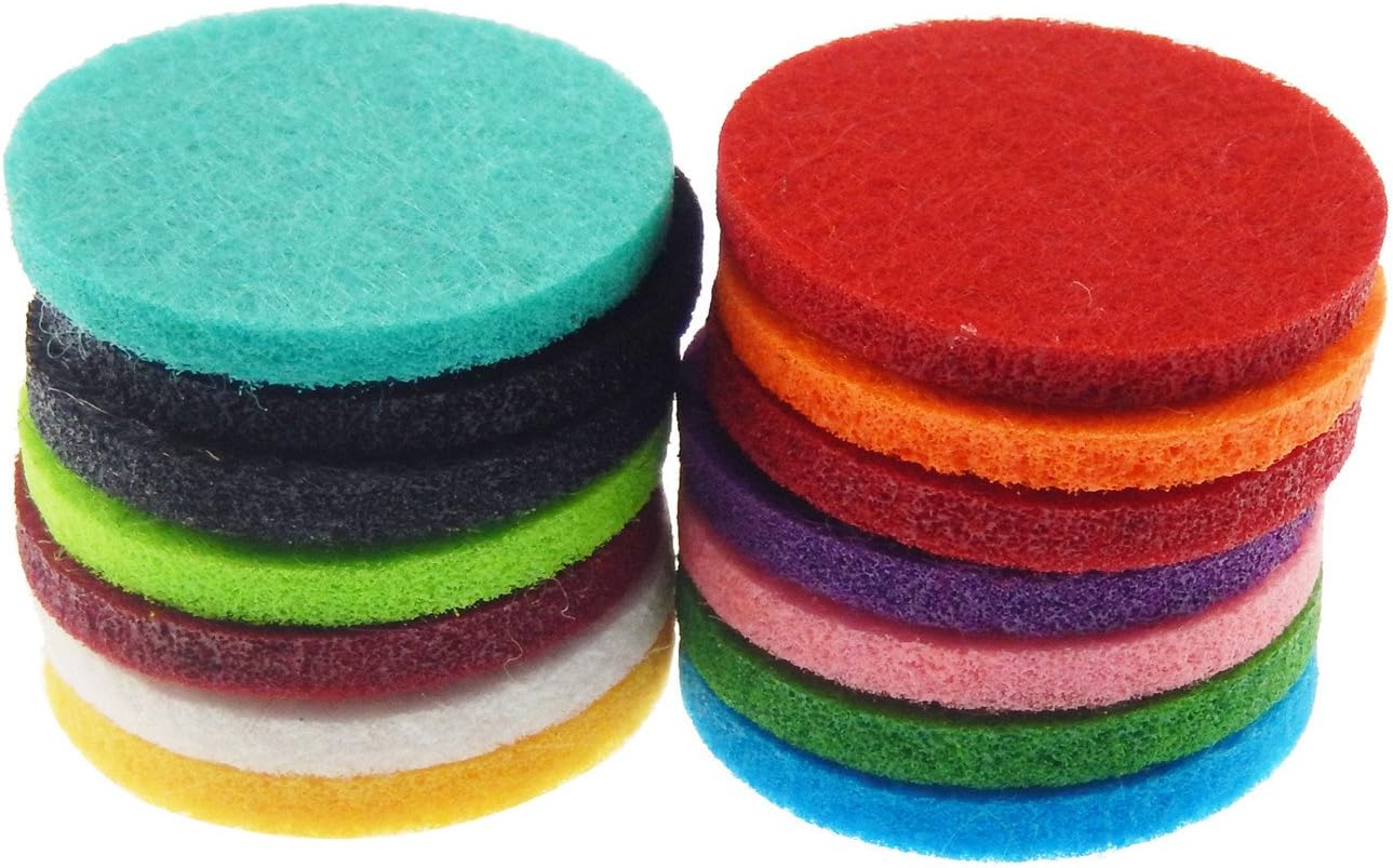 Julie Wang 100PCS 1.18 inches Round Essential Oil Diffuser Felt Pads for Locket Necklace Replacement Refill Pads Thickened Washable Absorbent 30MM