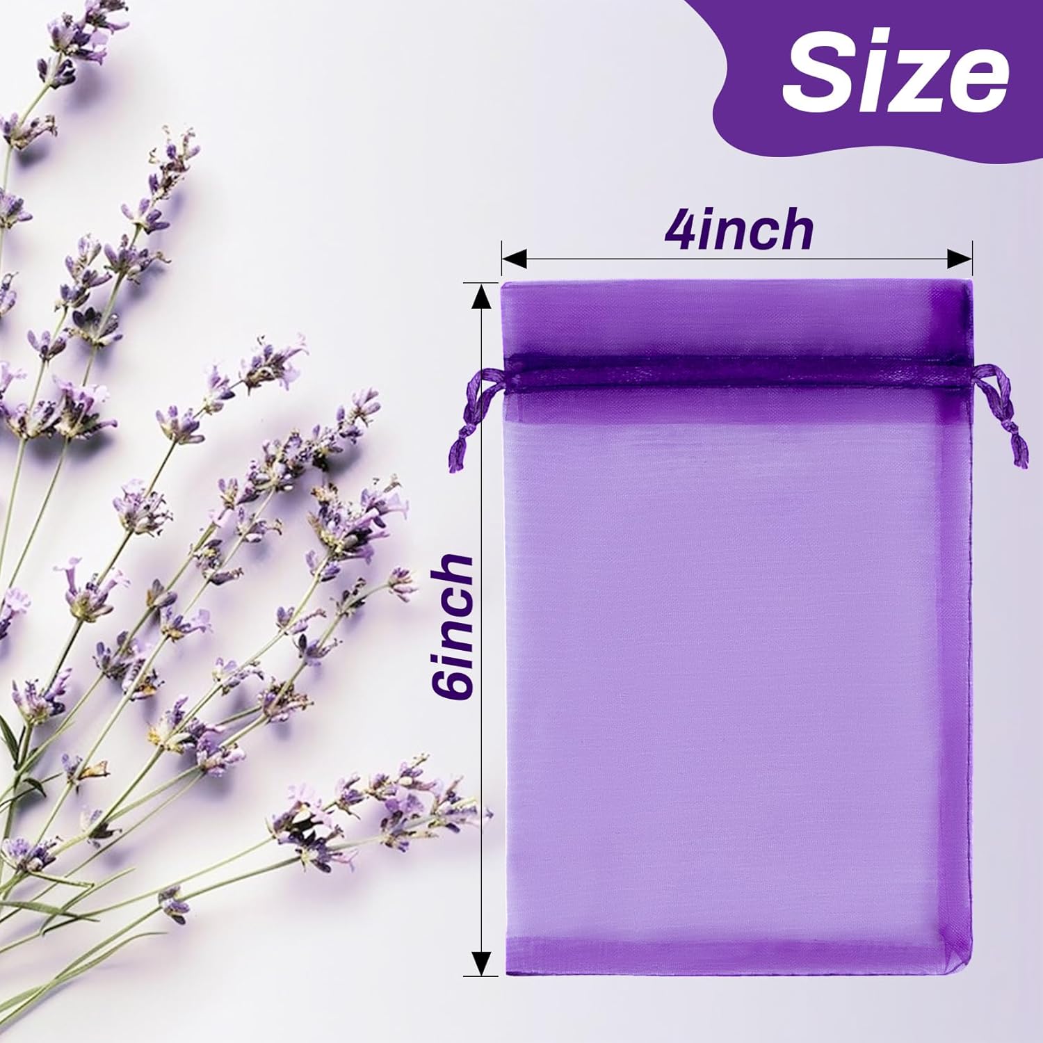 Sukh 50 Lavender Sachet Bags Empty - Purple Organza Bags 4x6 Sachets For Drawers And Closets Deodorizer Potpourri Bags Scented Sachet Home Fragrance Products Party Favor Gifts for Rose Orange Cinnamon
