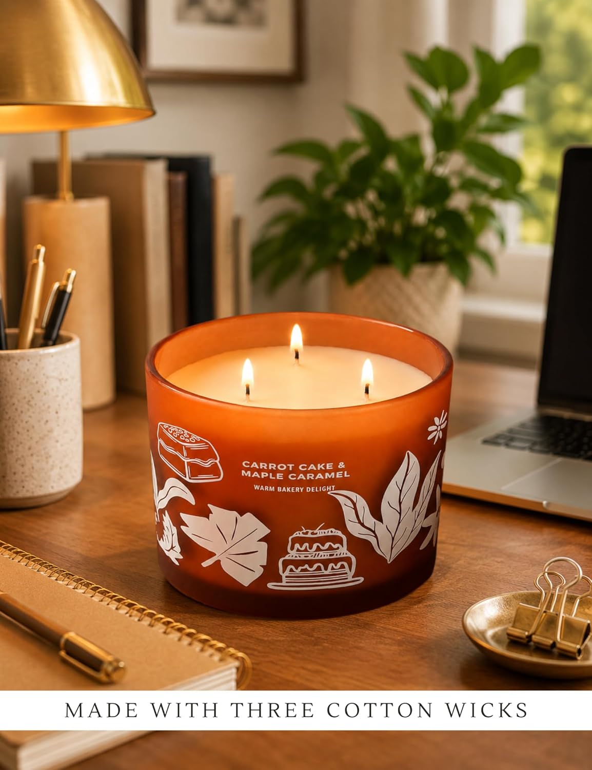 Carrot Cake Maple Caramel Scented Candle | Large 3 Wick Scented Soy Candle for Home | 14.5oz Sweet Carrot Cake Candle | Maple Bakery Candles | Long Lasting Clean Burn | Gift for Women & Men