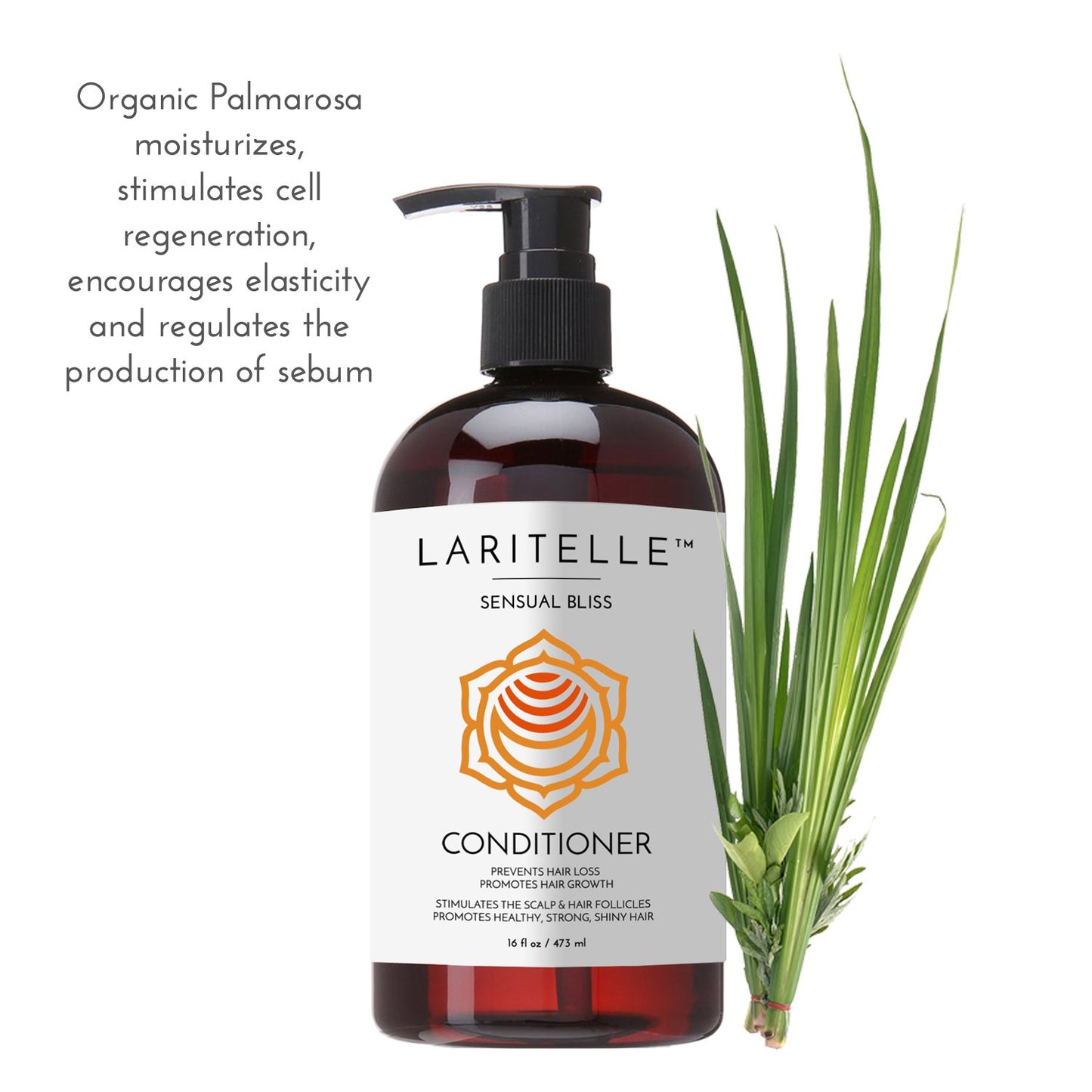 Laritelle Organic Conditioner Sensual Bliss 16 oz | Argan Oil, Babassu, Apricot Kernel & Keratin | Deep Hydration, Anti-Thinning, Sulfate-Free, Vegan