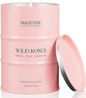 M&SENSE Wild Rose Large Natural Scented Candle, 120 Hours Long Lasting Soy Candles 21.2oz, Stress Relief Luxury Aromatherapy Candles for Women, Romantic Candle Valentines Day Gifts