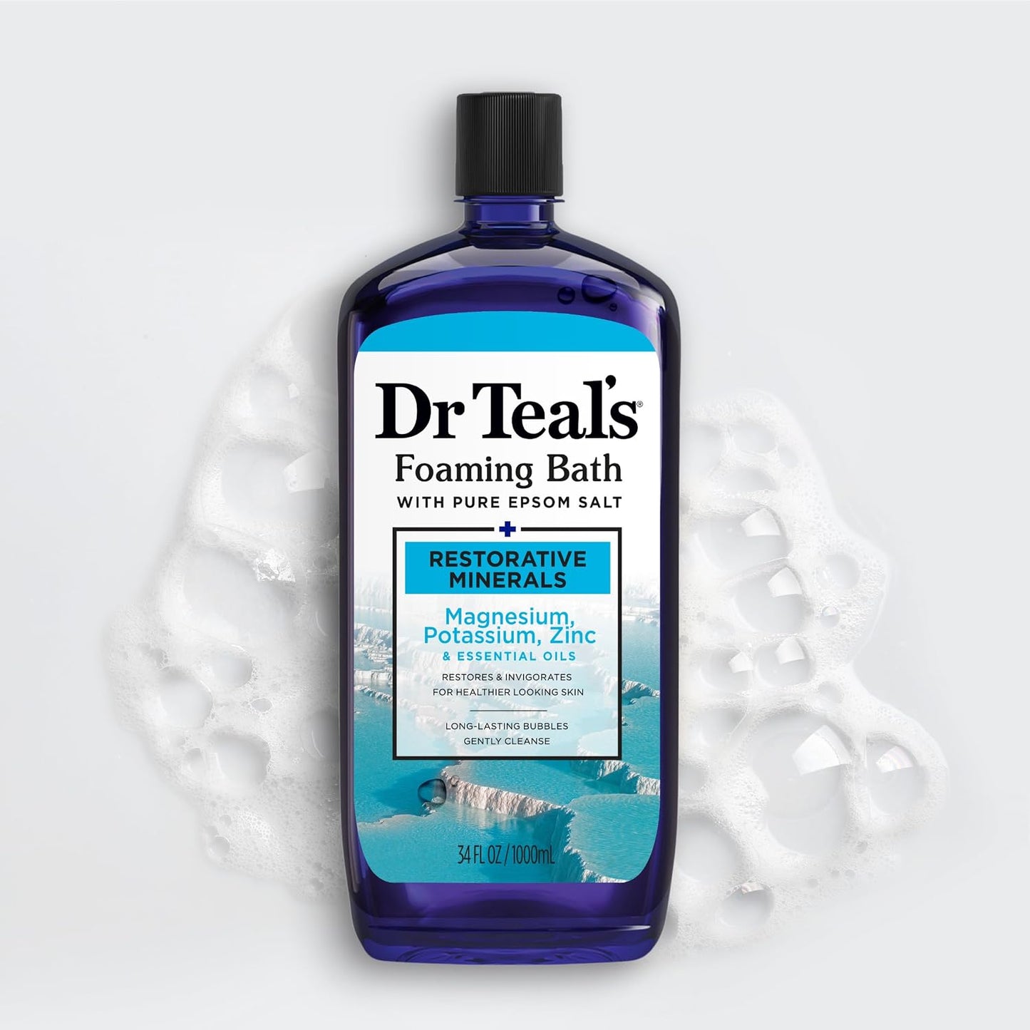 Dr Teal's Foaming Bath with Pure Epsom Salt, Restorative Minerals with Magnesium, Potassium, Zinc & Essential Oils, 34 fl oz (Pack of 4)