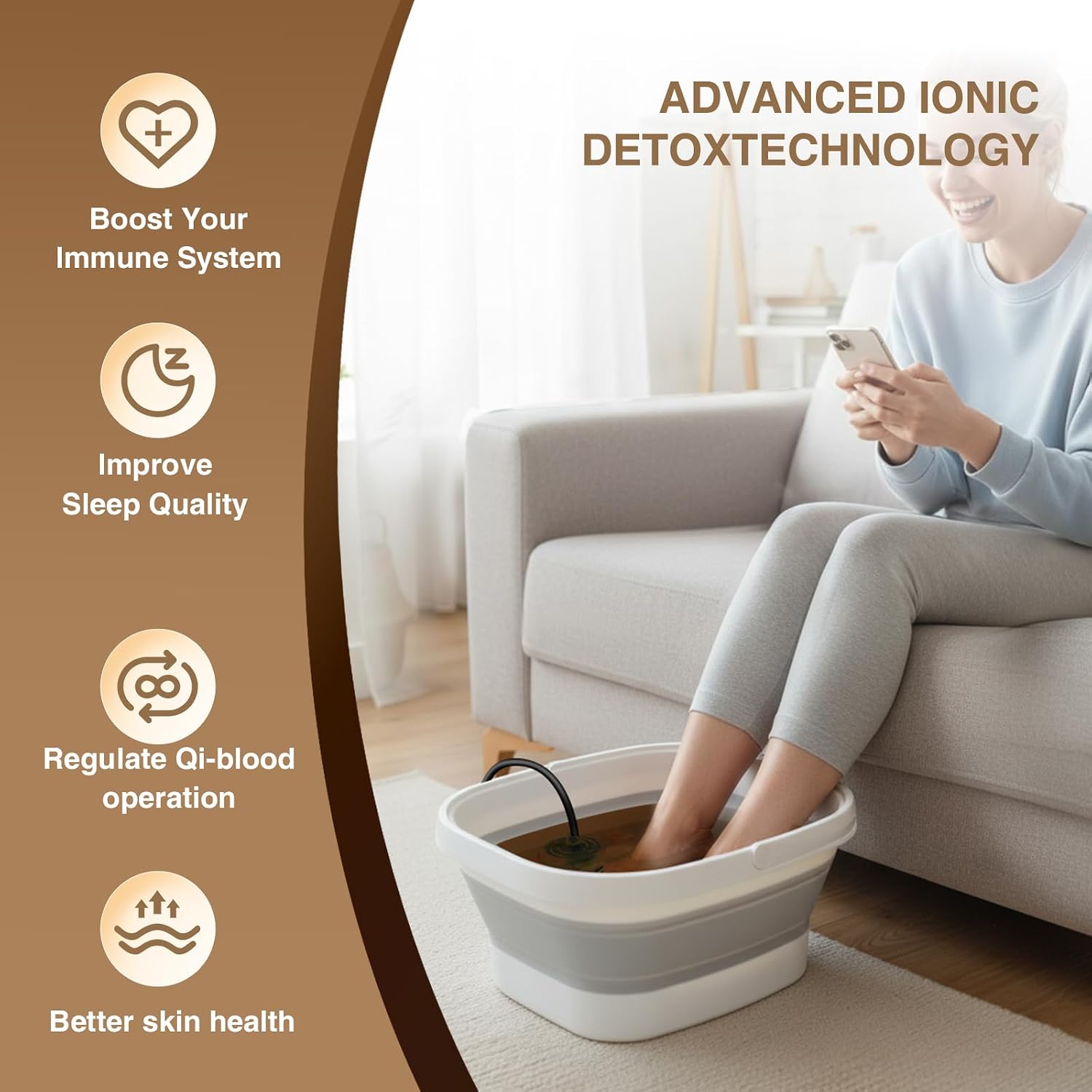 Ionic Foot Bath Detox Machine,Foot Detox Foot Bath Soak Tub with 2 Arrays,80 Disposable Liners,Detox Sea Salt,Folding Foot Spa Bucket,Home Salon-Level Foot Soaking Tub