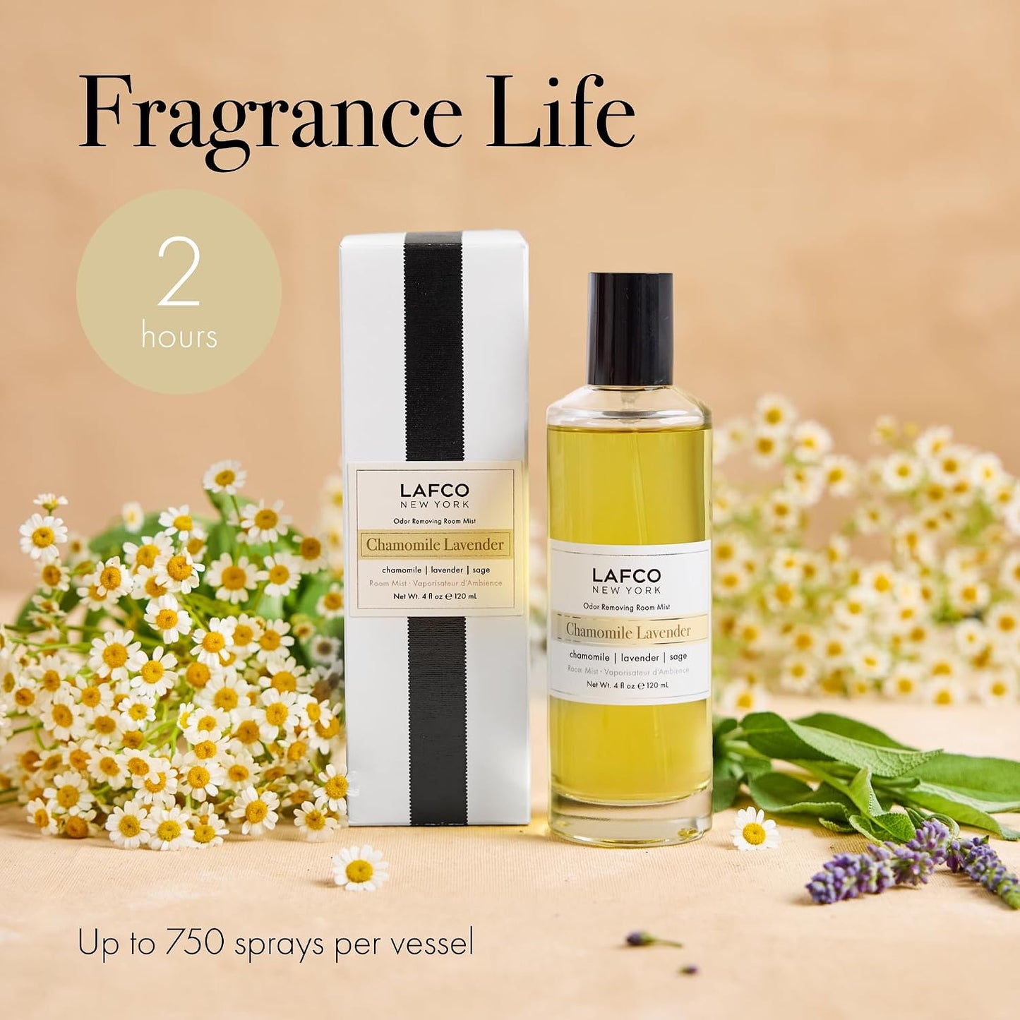 LAFCO New York Odor Removing Room Mist, Chamomile Lavender - 4 oz - Eliminates Unpleasant Scents & Provides Luxurious Fragrance - Up to 750 Pump Sprays Per Bottle - Made in the USA