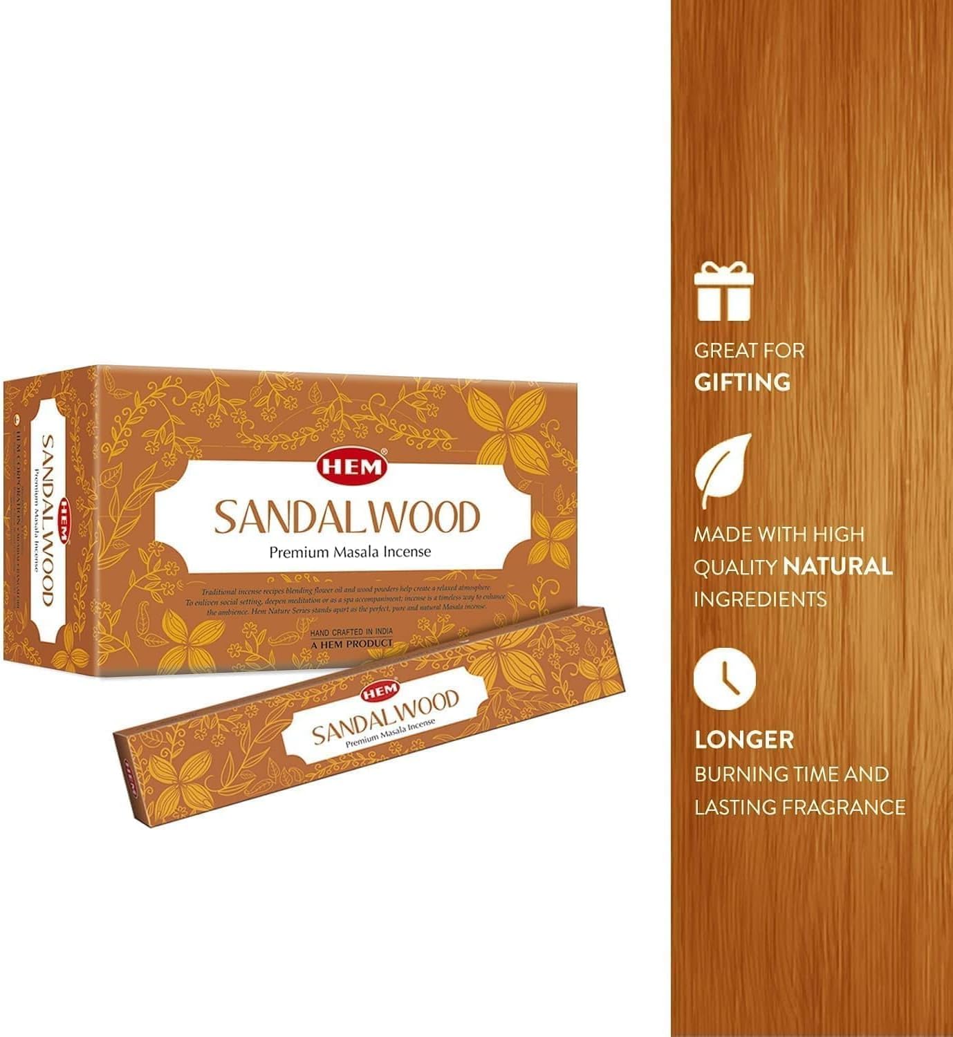 HEM Sandalwood Incense Sticks 100g – Premium Aromatic Fragrance for Relaxation, Meditation, and Spiritual Purity – Long-Lasting, Eco-Friendly, and Handcrafted for Home & Office