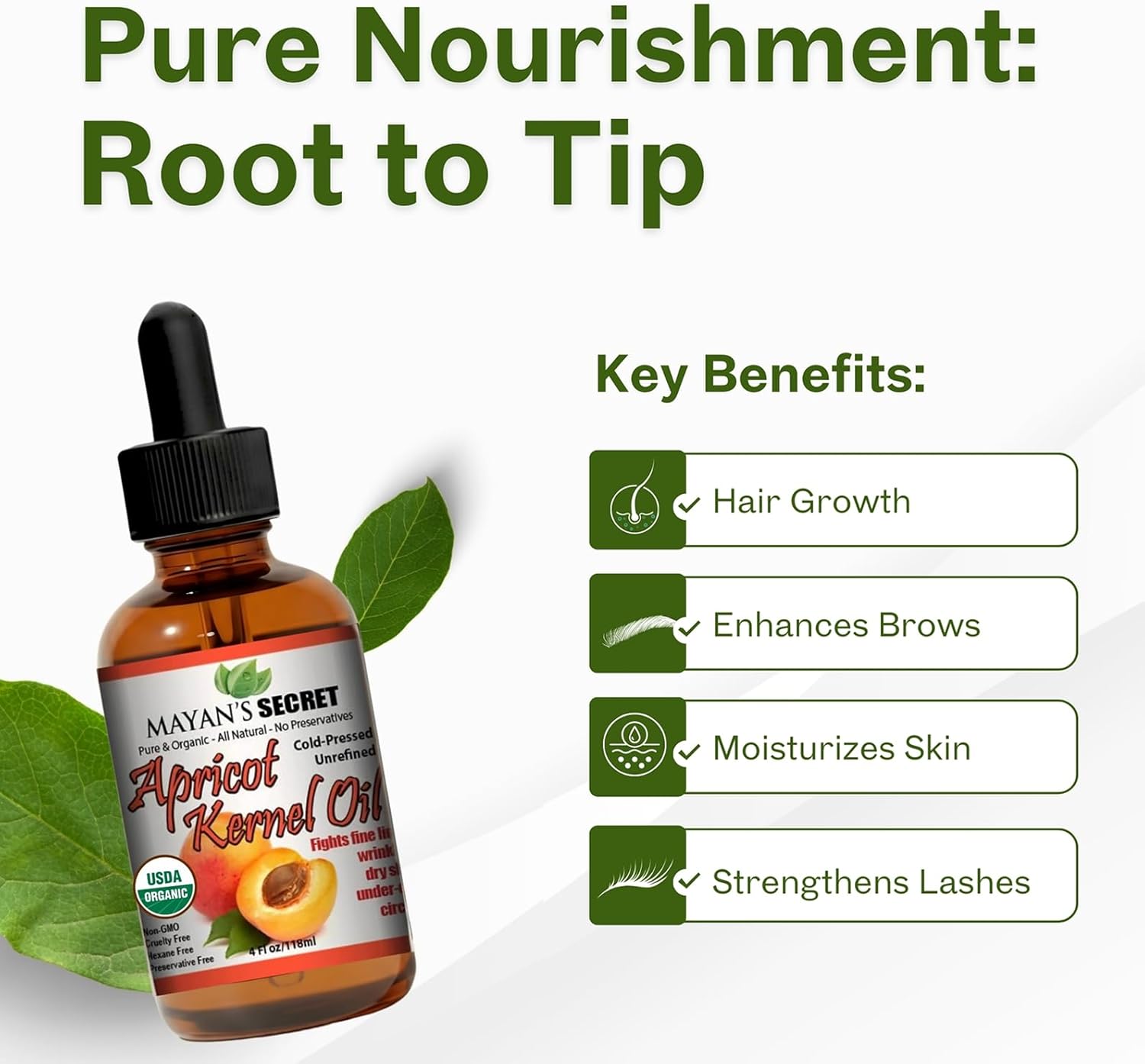 Mayan’s Secret Organic Apricot Kernel Oil – Cold Pressed & Unrefined Moisturizing for Skin, Face, and Hair – Pure Organic Apricot Seed Oil in Amber Glass Bottle with Dropper, 4 oz. - USDA Certified