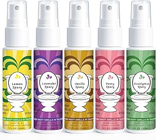 Travel Size Toilet Spray, Air Freshener Spray for Bathroom Deodorizer, Travel Essentials Variety - Lemon, Lavender, Vanilla, Peony, Eucalyptus